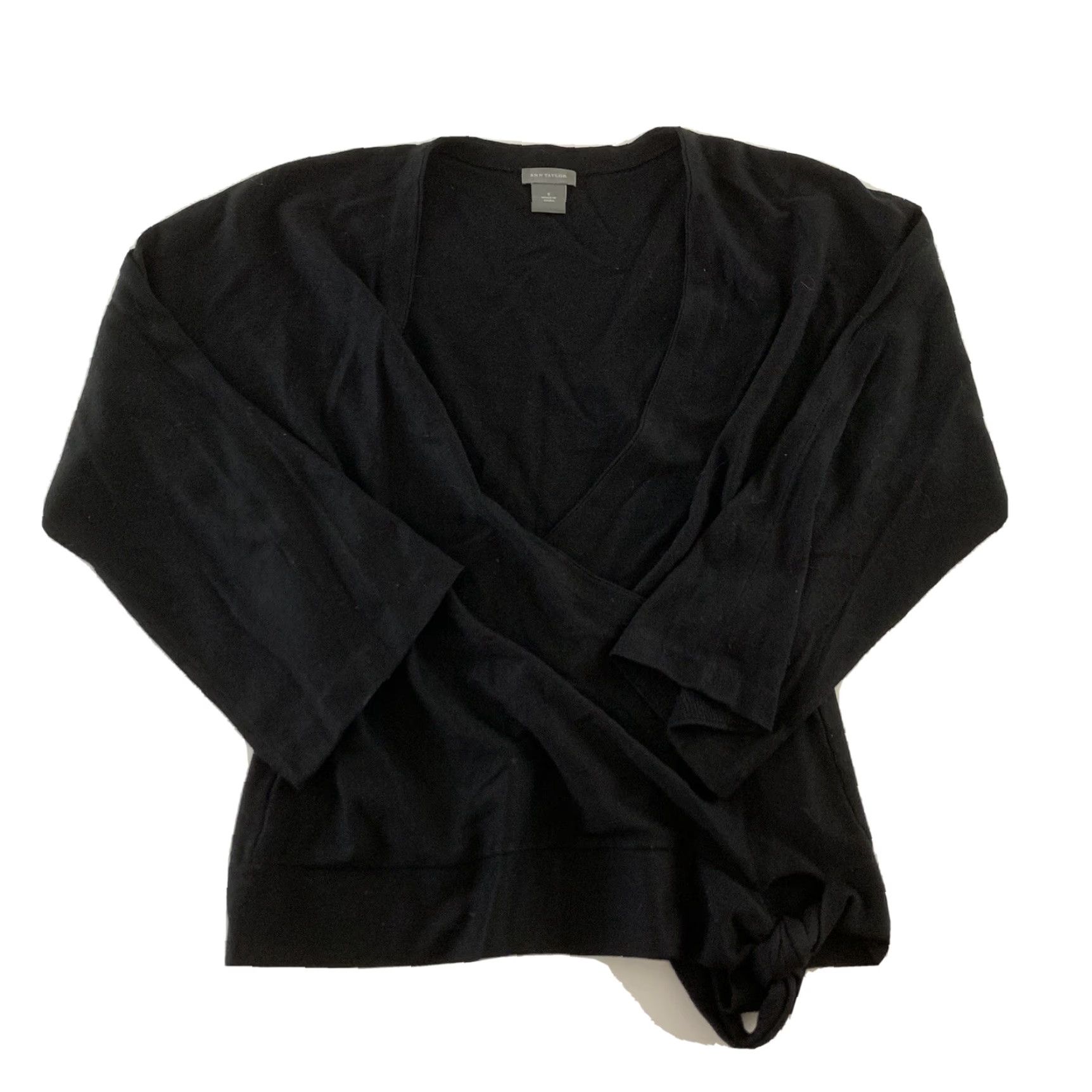 Ann Taylor Ann Taylor Blouse Shirt Solid Black 3/4 Sleeve Tie Front Women's Size S Size S / US 4 / IT 40 - 2 Thumbnail
