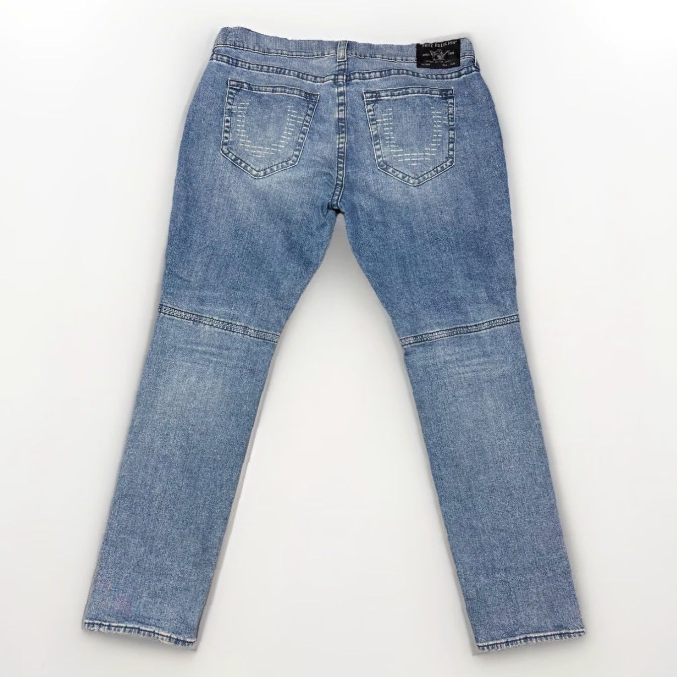 True Religion True Religion Rocco Relaxed Skinny Straight Jeans Mens 42x33 Light Wash Blue 90s Hip Hop Logo Comfort Pockets Stretch Regular 34? Size US 42 / EU 58 - 3 Thumbnail