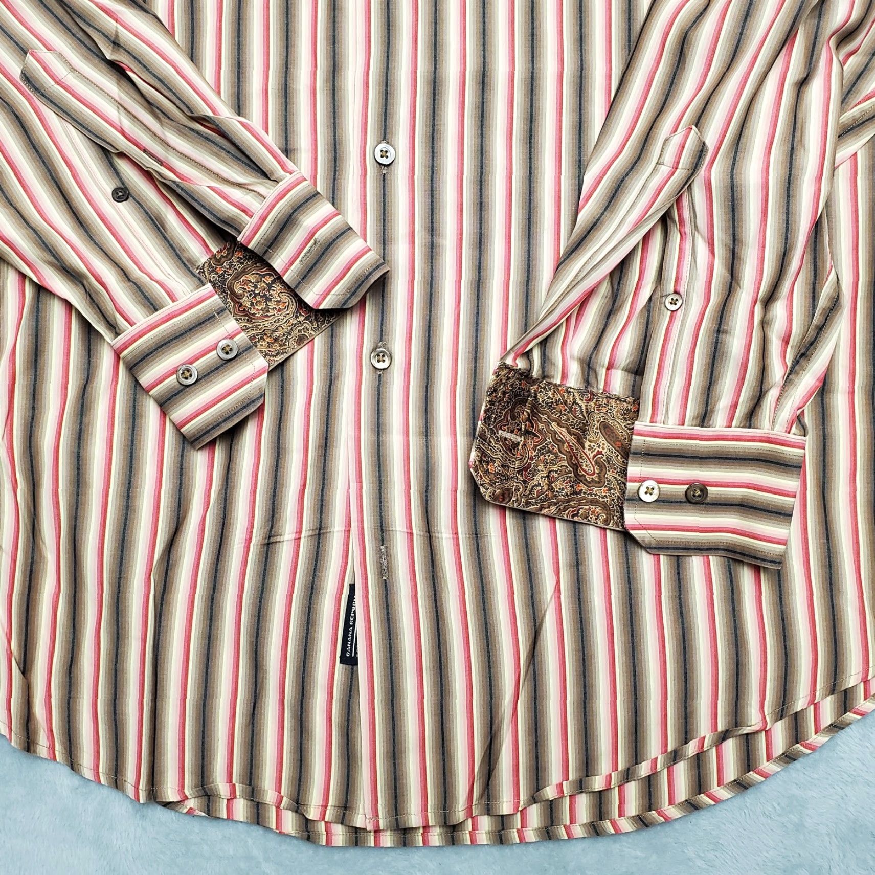 Banana Republic Banana Republic Mens Shirt L Long Sleeve Striped Paisley Cuffs Button-Up, Brown, Cotton, Classic, Vintage, Casual, Button-Up Mens L Size US L / EU 52-54 / 3 - 4 Thumbnail