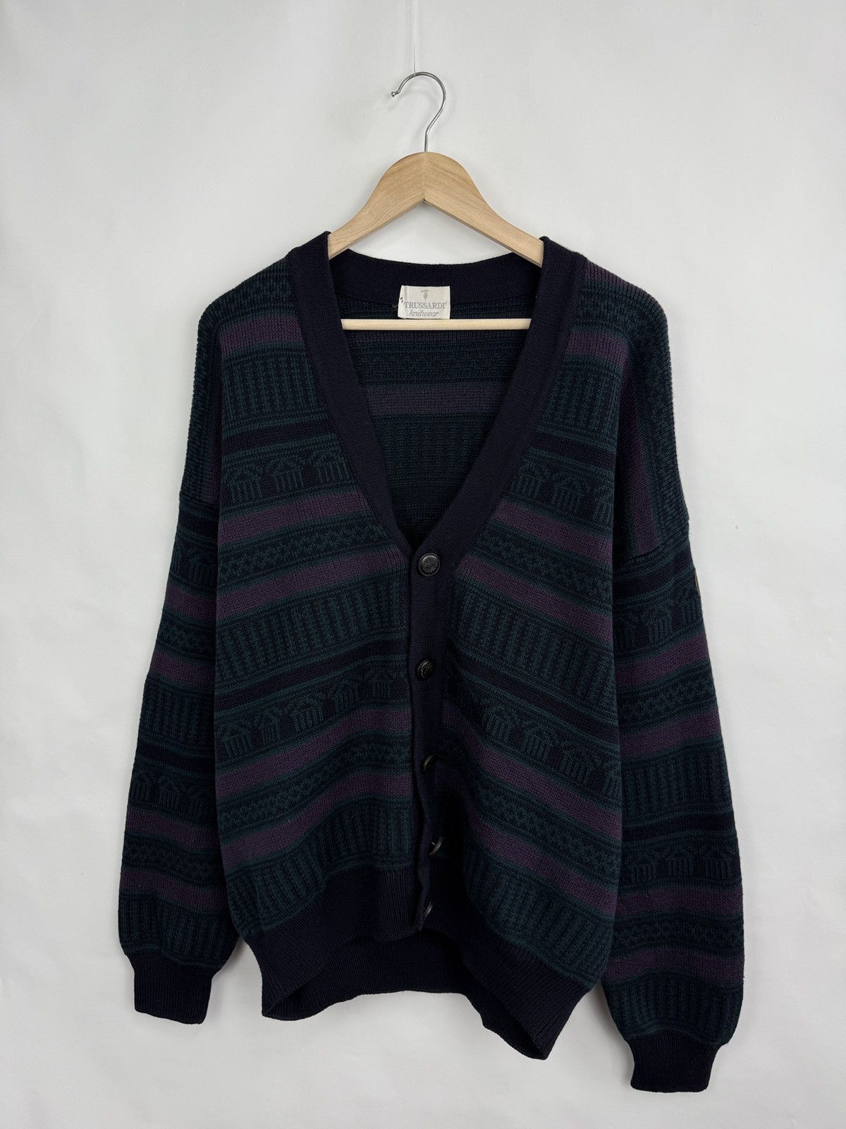 Trussardi 🇮🇹 Vintage 90s Trussardi Cardigan Knitted Sweater Luxury Rare Size US XL / EU 56 / 4 - 3 Thumbnail