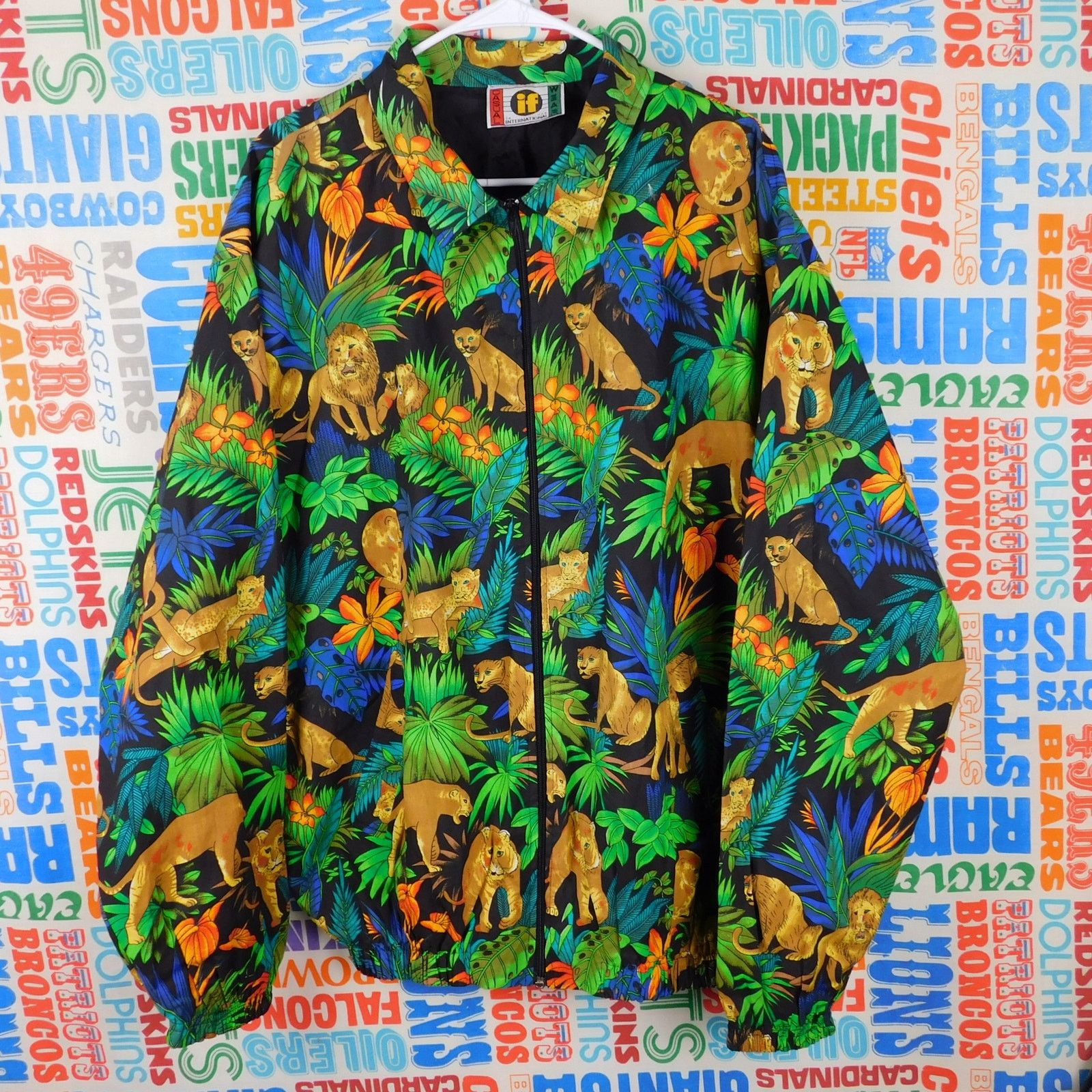 IF & Co. 90s AOP Jungle Jacket XL Full Zip Collared Loud Retro Size US XL / EU 56 / 4 - 1 Thumbnail