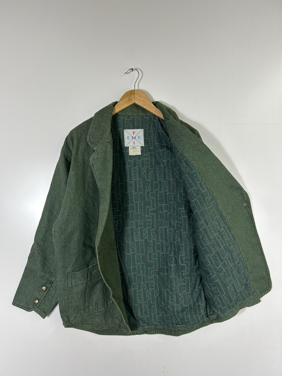 Fendi Vtg FENDI Green Denim Blazer Jacket — 70s Workwear Style Size US M / EU 48-50 / 2 - 9 Thumbnail