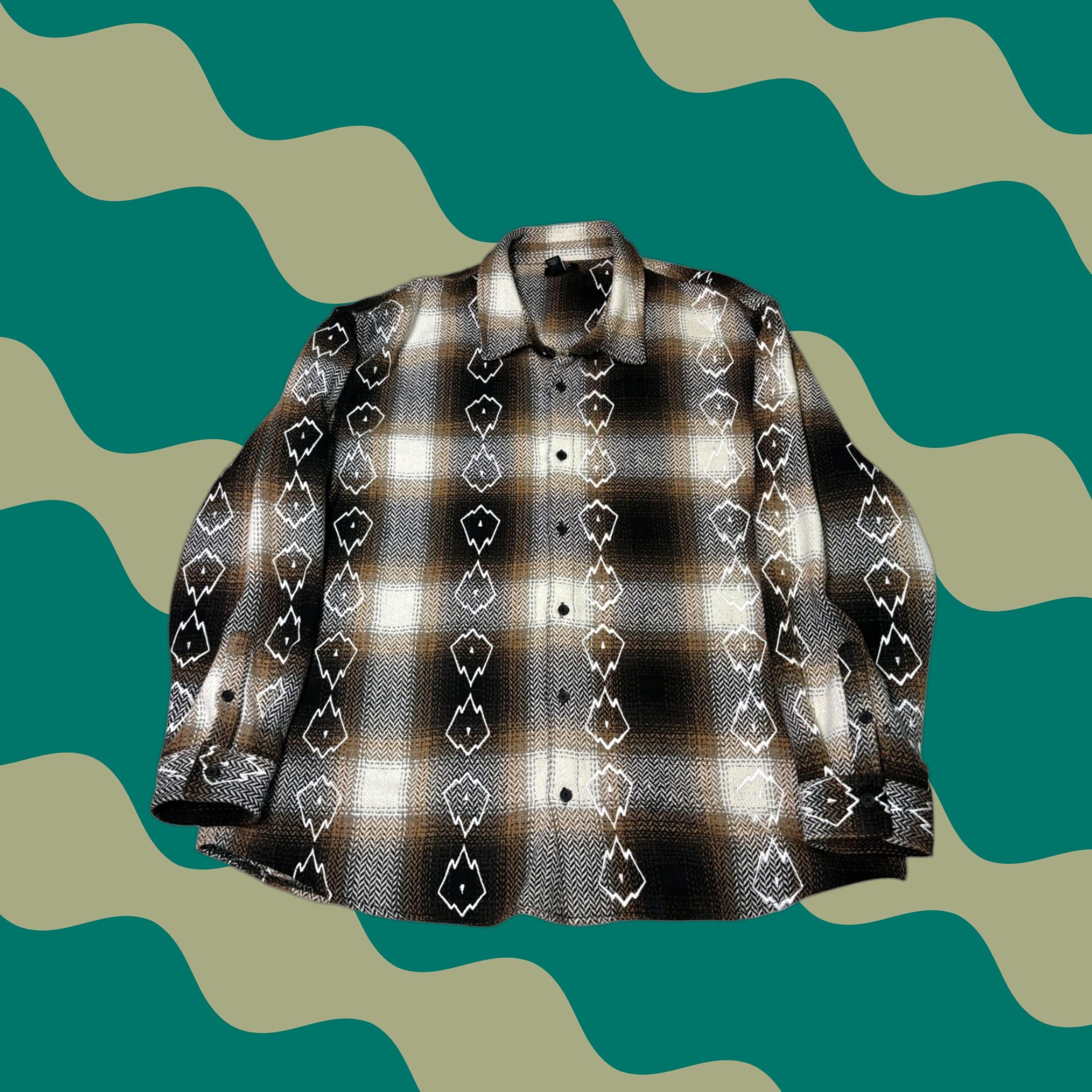 Forever 21 Forever 21 Men XXL Plaid Flannel Heavyweight Shirt Brown Geometric Embroidery Size US XXL / EU 58 / 5 - 1 Thumbnail