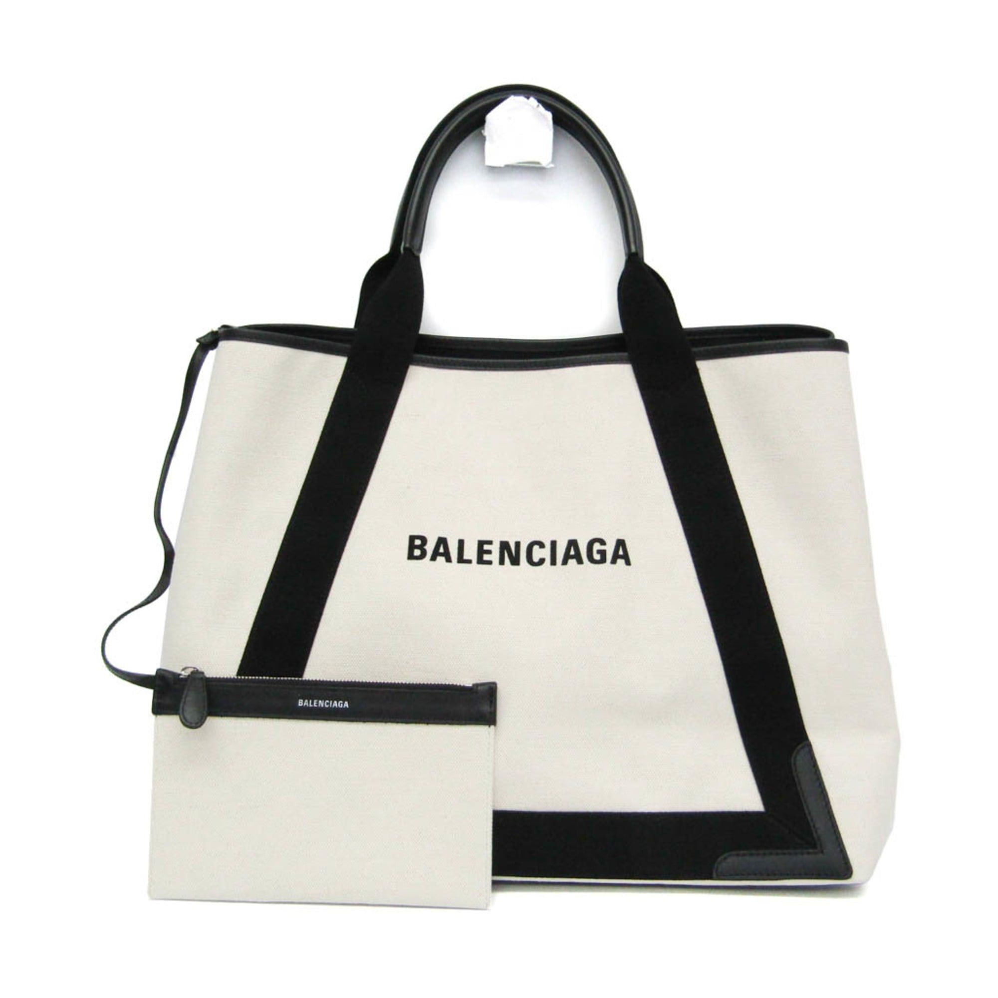 Balenciaga Balenciaga Navy Cabas M 339936 Men,Women Canvas,Leather Handbag,Tote Bag Black,Off-white Size ONE SIZE - 1 Thumbnail