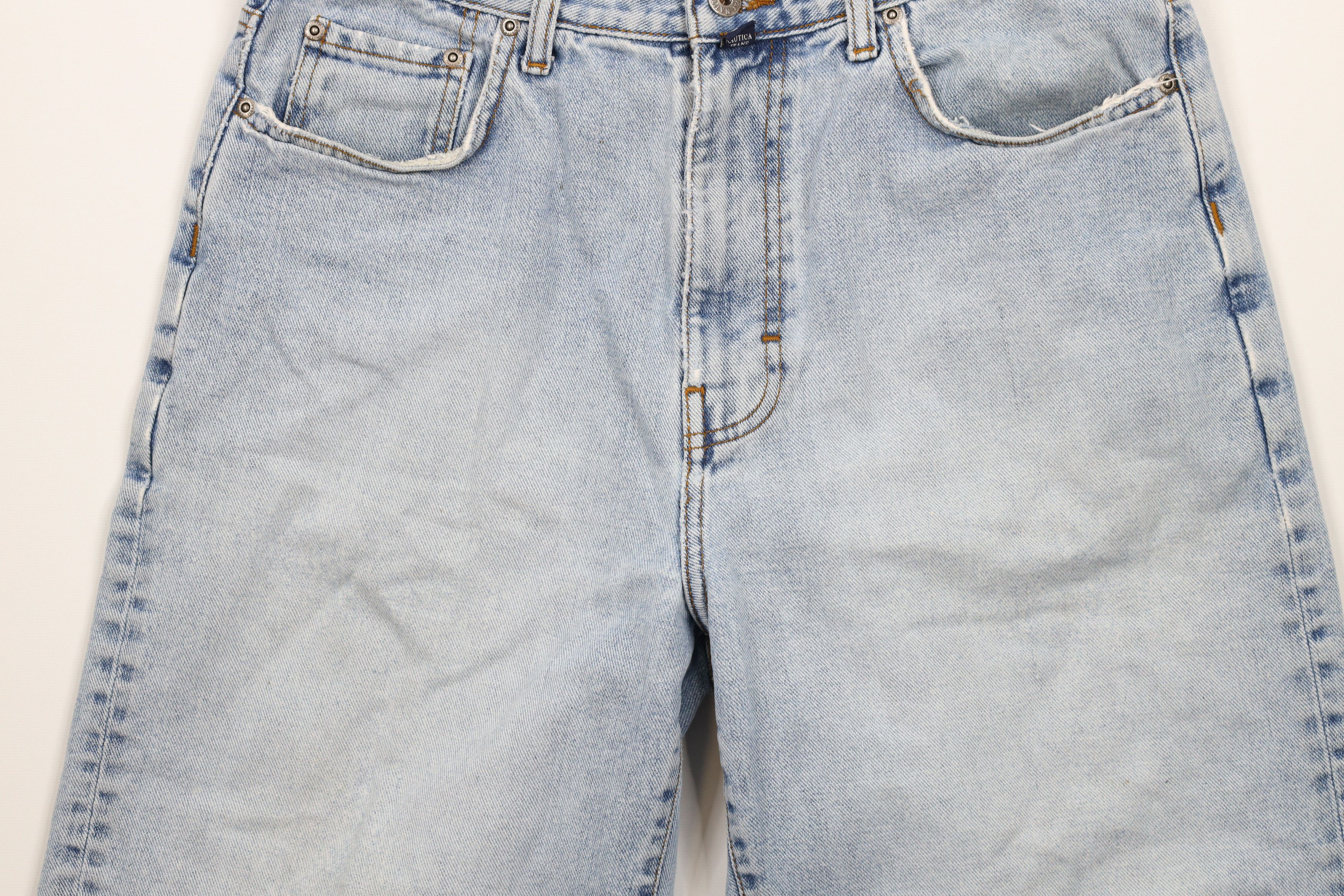 Nautica × Vintage Vintage 90s Nautica Spell Out Baggy Denim Jean Shorts Jorts Size US 32 / EU 48 - 3 Thumbnail