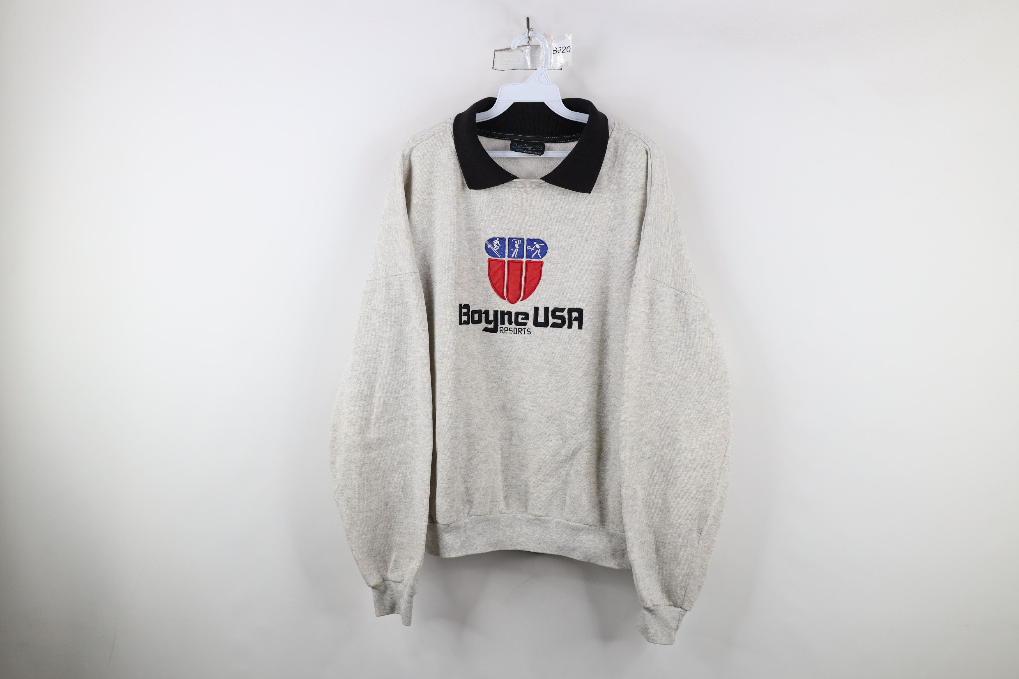 Vintage Vintage 80s 90s Boyne Resorts USA Collared Sweatshirt Gray Size XL / US 12-14 / IT 48-50 - 1 Thumbnail
