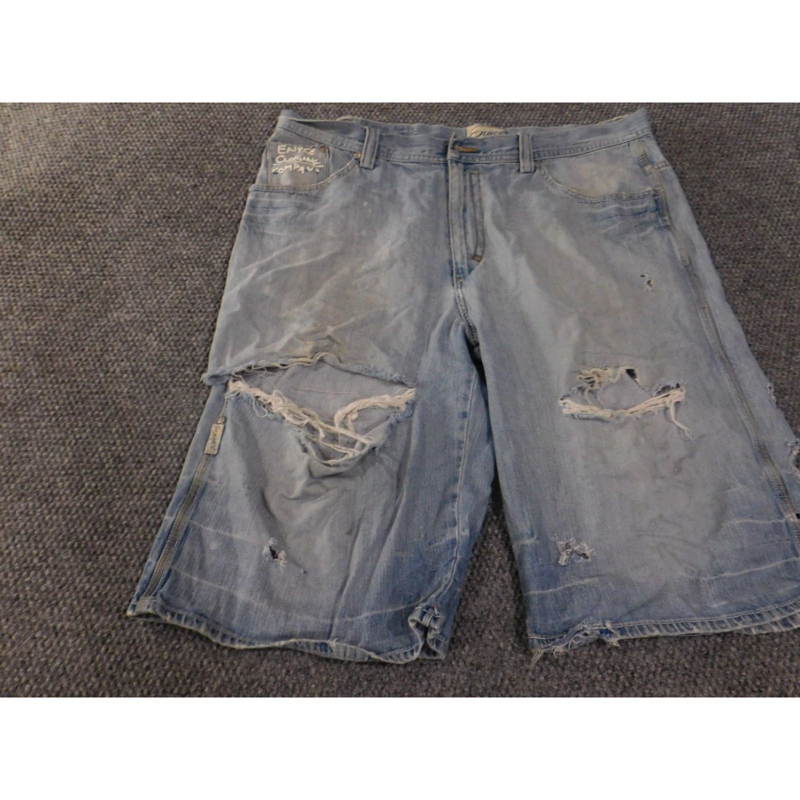 Enyce VINTAGE Enyce Denim Shorts Mens 40 Blue Distressed Baggy Carpenter Ripped Grunge Y2K Mens Clothing Baggy Denim Shorts Grunge Hip Hop 2000s Size US 40 / EU 56 - 3 Thumbnail