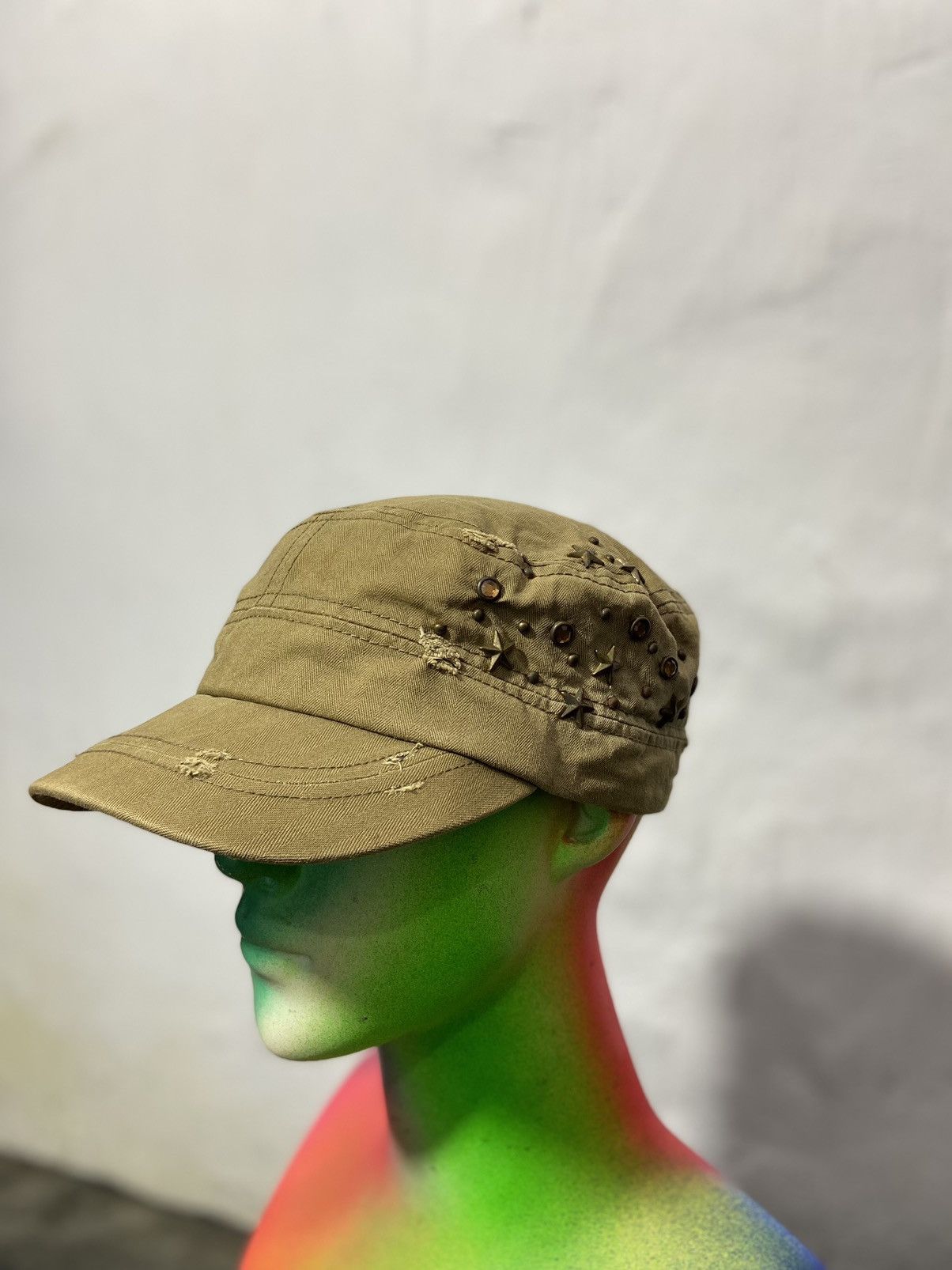 Vintage Cadet Hat Studded Distressed Punk Style Y2K