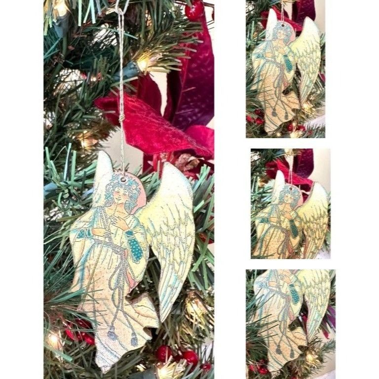 Handmade × Vintage VTG Decopage Angel Ornaments Set of 2 Wood Handmade Christma Size ONE SIZE - 8 Thumbnail