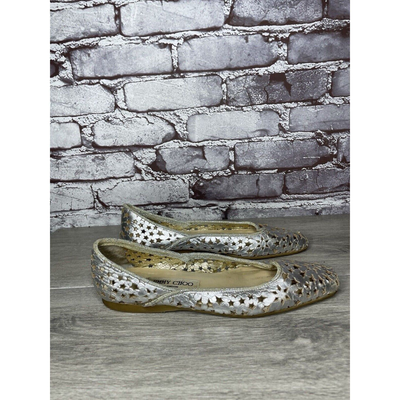 Jimmy Choo Jimmy Choo Metallic Silver Leather Cut Out Loafer Flats Wome Size US 7 / IT 37 - 13 Thumbnail