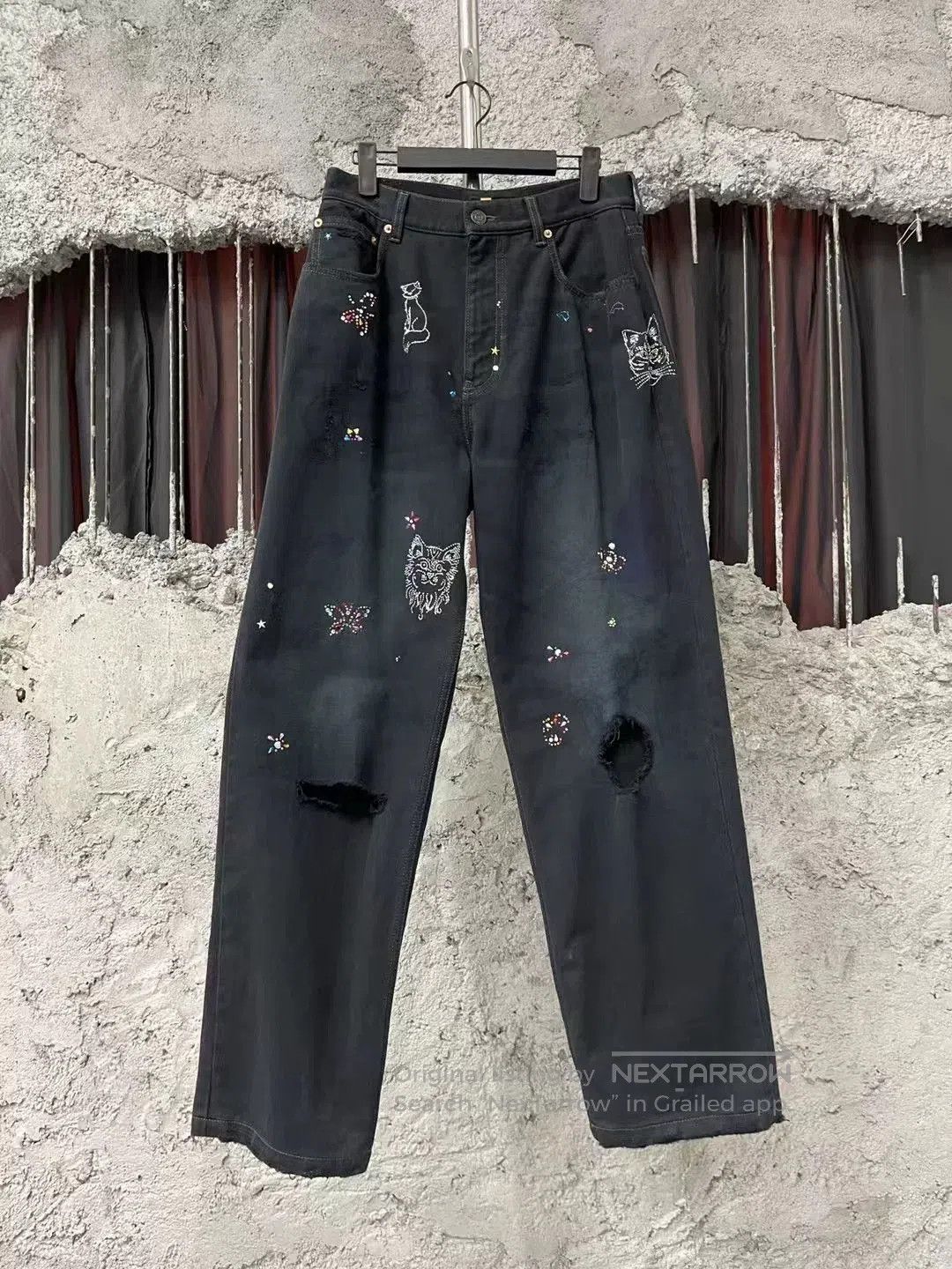 Balenciaga Balenciaga Distressed Crystal Cat Jeans. Size US 26 / EU 42 - 1 Thumbnail