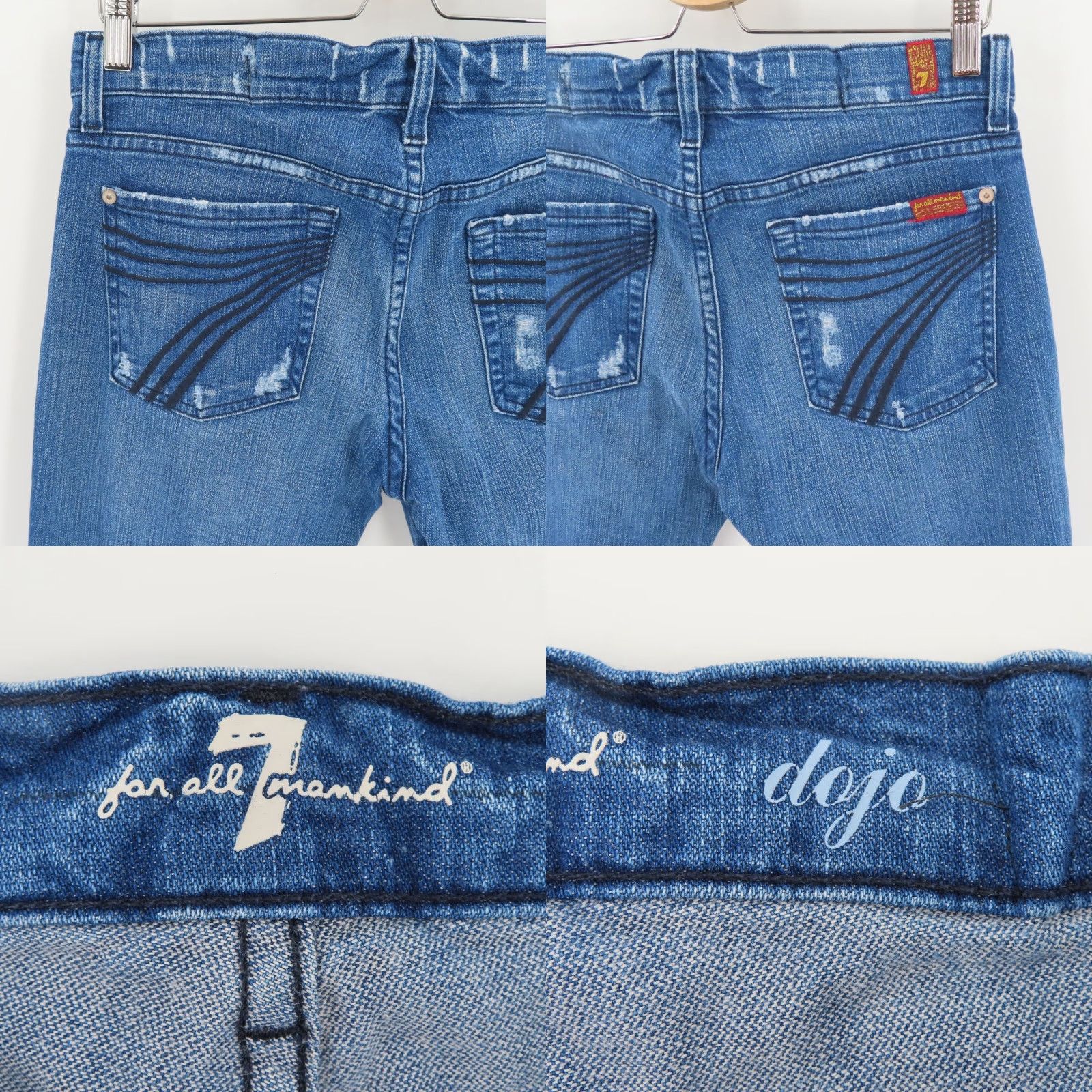 7 For All Mankind 7 For All Mankind Women Jeans Dojo Distressed Blue Denim 5-Pocket Pockets Bootcut Regular Size 29 Size 29" - 8 Thumbnail