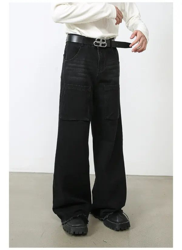 Japanese Brand Japanese black loose straight wide-leg cargo jeans Size US 32 / EU 48 - 3 Thumbnail