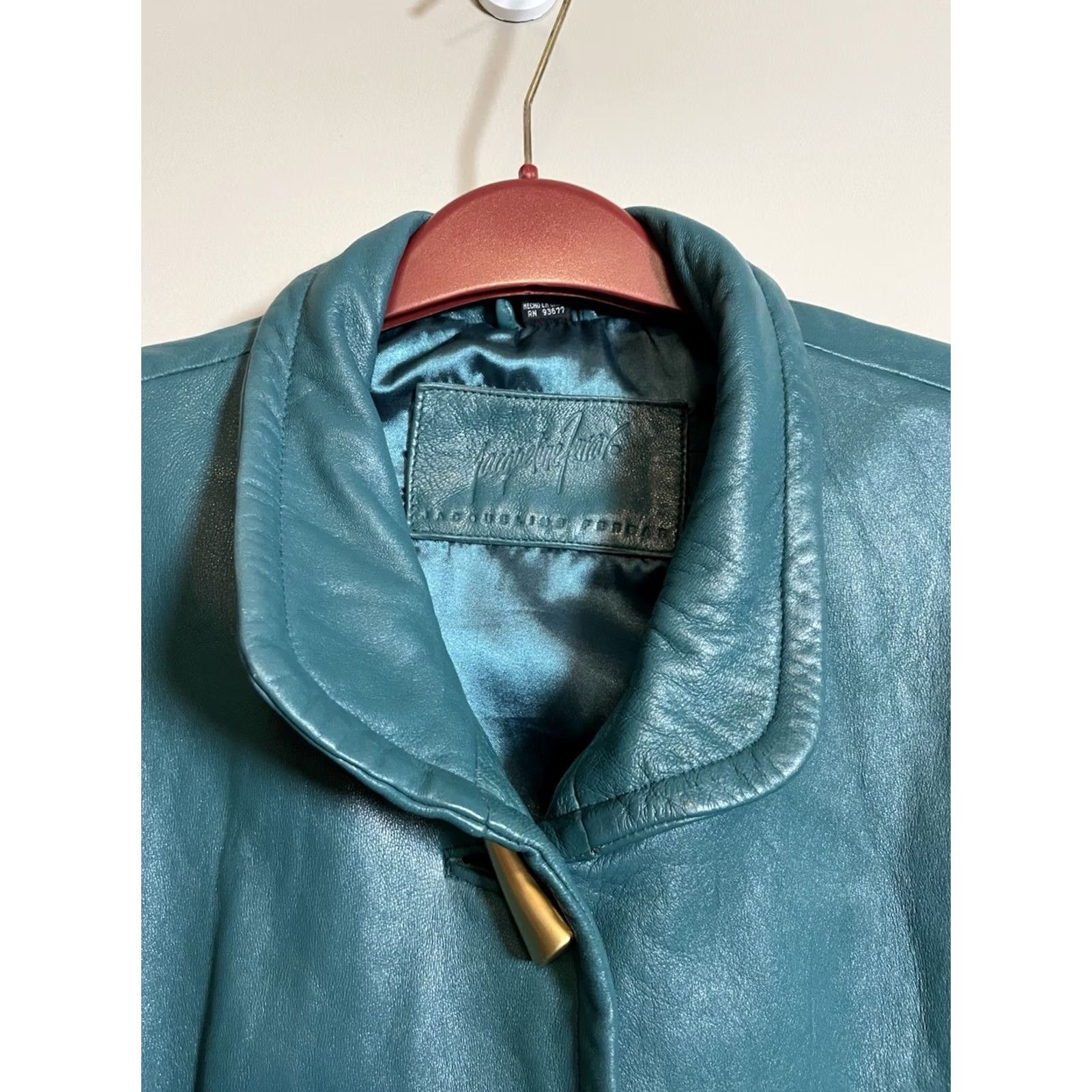 Ferrari Jacqueline Ferrari Leather Green Trench Coat Womens M Grunge Goth Coat Long Sleeve Button Embroidered Fall Winter 34" Size M / US 6-8 / IT 42-44 - 3 Thumbnail