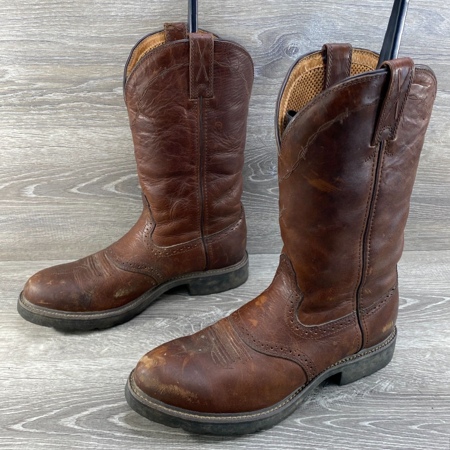 Twisted X Twisted X Mens 10 D Brown Leather Cowboy Boots Round Toe Western Work Boots Shirt Size US 10 / EU 43 - 6 Thumbnail
