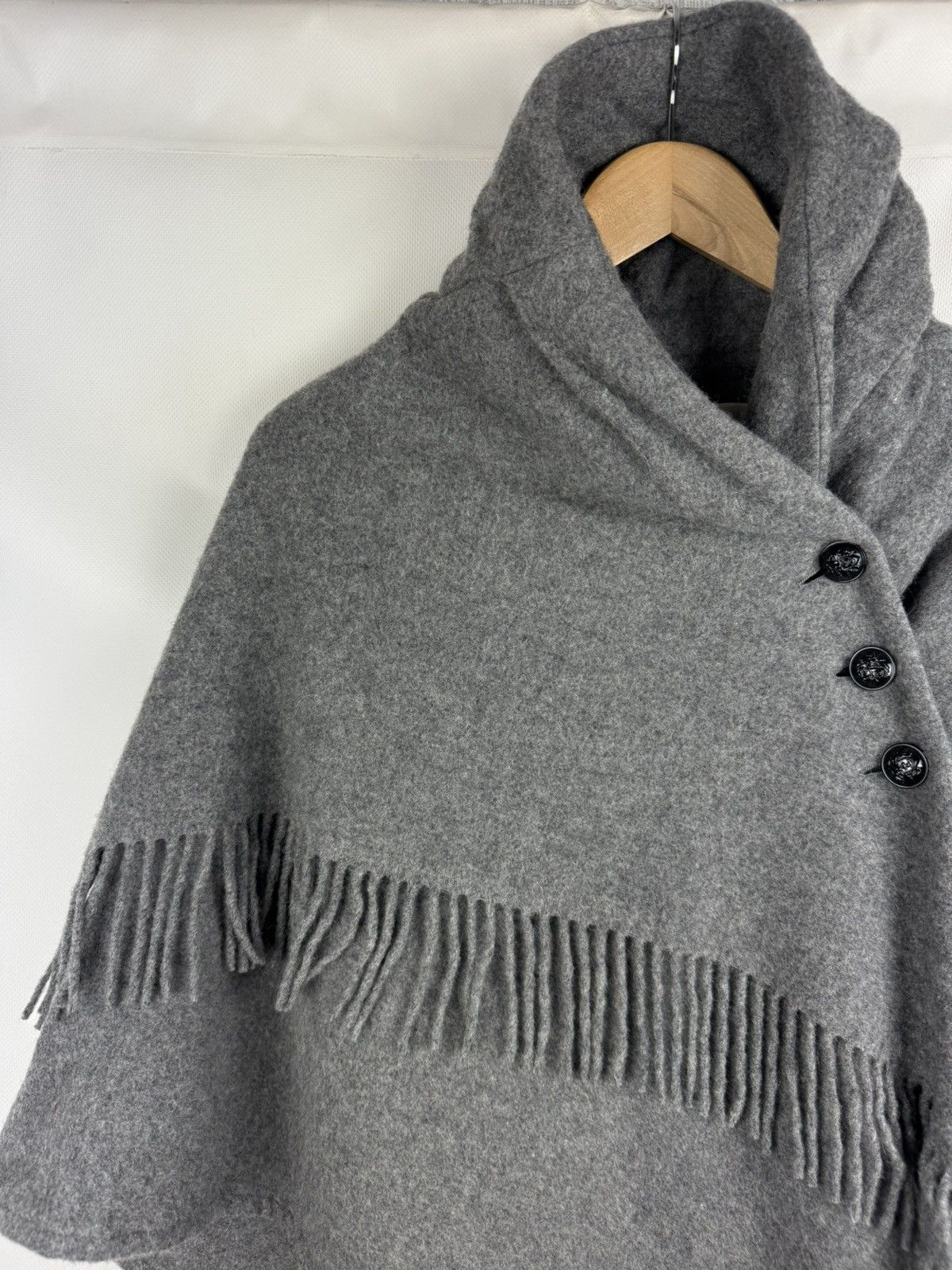 Japanese Brand Rope Ladies Japanese Wool Cape Poncho With Fringe Size ONE SIZE - 4 Thumbnail