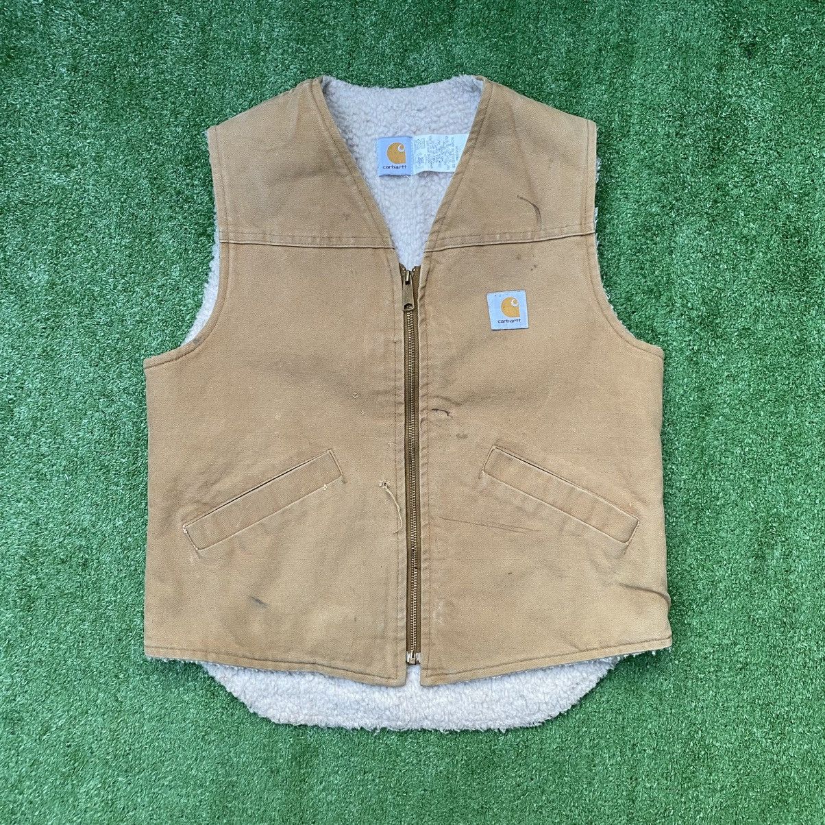 Vintage 1990s Carhartt Sherpa Lined Vest / Workwear / Streetwear /90s / Sherpa high quality Lined Vest / Distressed Carhartt / Union Made