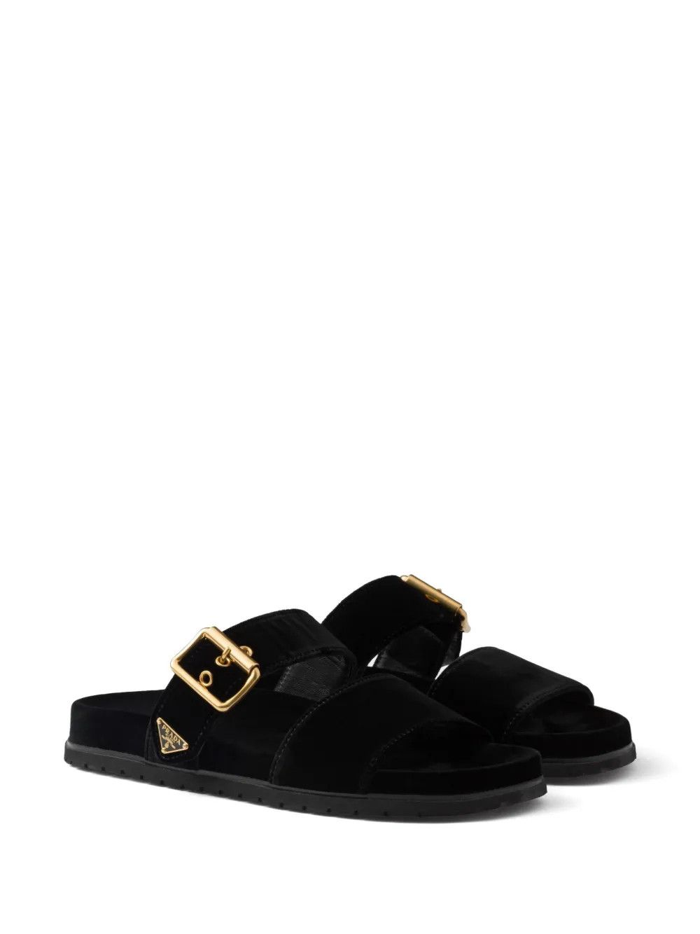 Prada triangle-logo velvet slides in black Size US 9 / IT 39 - 1 Thumbnail