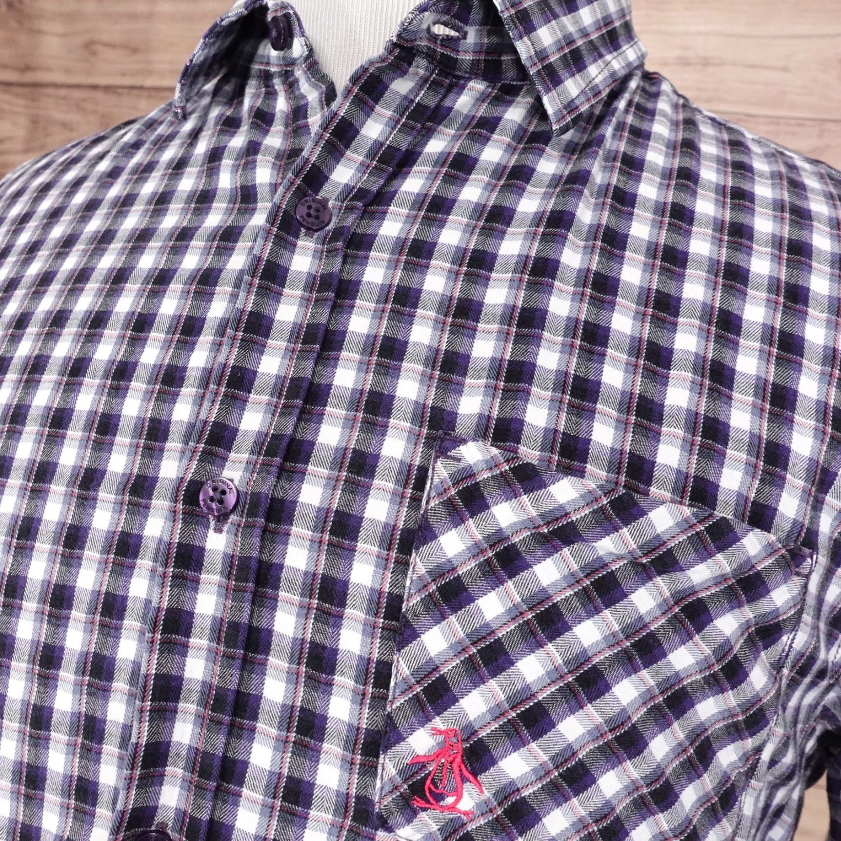 Vintage PENGUIN BY MUNSINGWEAR HERTIAGE SLIM FIT PURPLE PLAID BUTTON UP SHIRT MENS XL Size US XL / EU 56 / 4 - 2 Thumbnail