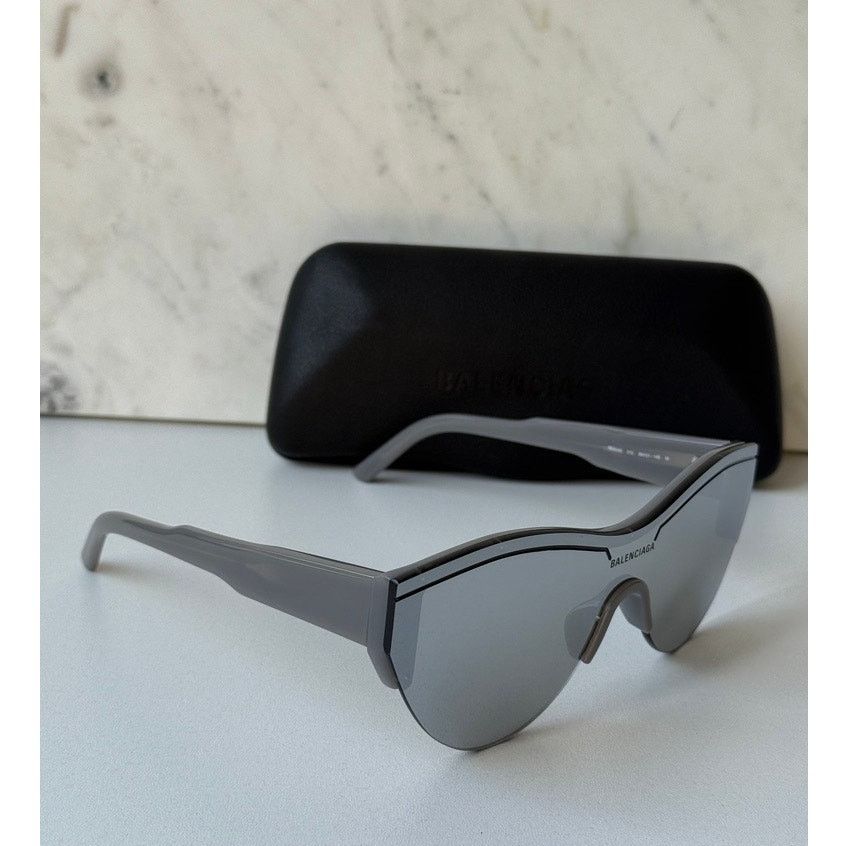 Balenciaga NEW Balenciaga BB0004S Shield Sunglasses in Silver Mirror Size ONE SIZE - 1 Thumbnail
