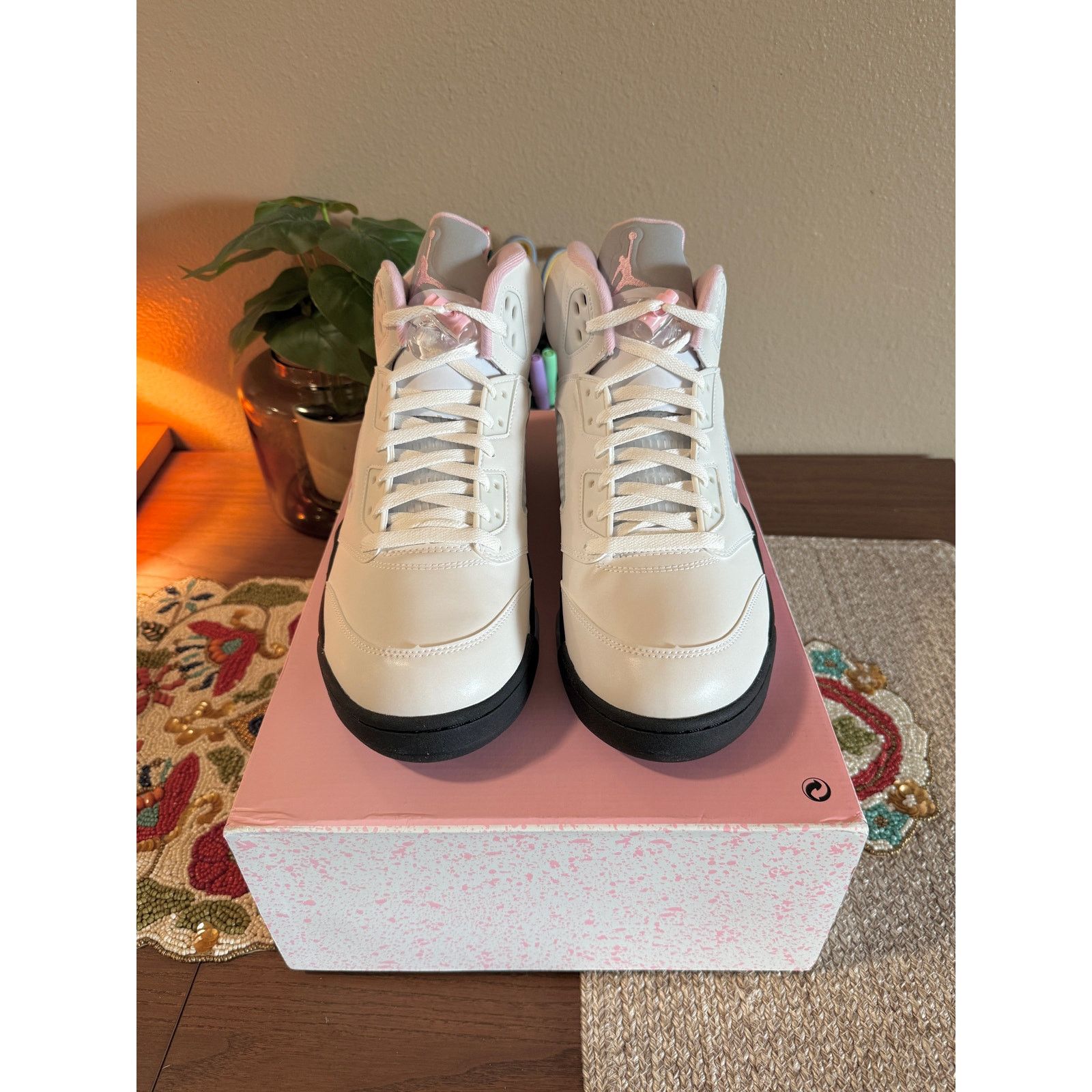 Jordan Brand × Nike Jordan 5 Retro White Medium Soft Pink Black Awake Regal Size US 13 / EU 46 - 3 Thumbnail