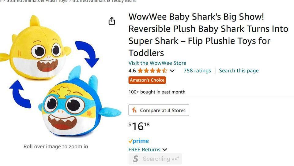 Designer Baby Shark plush - Reverse to turn into Super Shark glasses! Size ONE SIZE - 2 Thumbnail