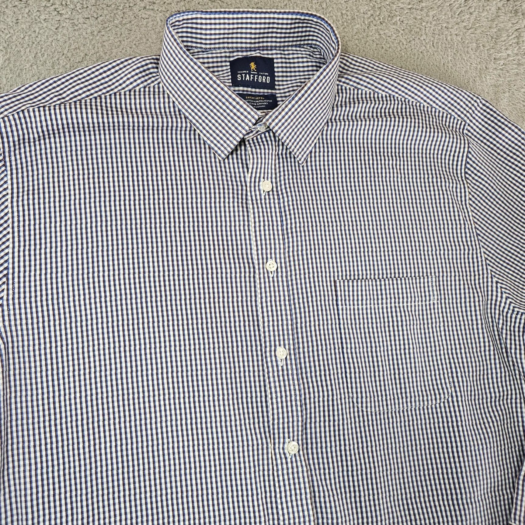 Stafford Stafford Shirt Mens XL Blue Brown Check Regular Fit Sweat Repel Gingham Size US XL / EU 56 / 4 - 3 Thumbnail