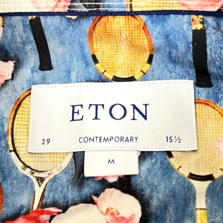 Eton VINTAGE ETON Shirt Mens M 39 15.5 Tennis Racket Racquet Flower All Over Preppy Button Up Size US L / EU 52-54 / 3 - 3 Thumbnail