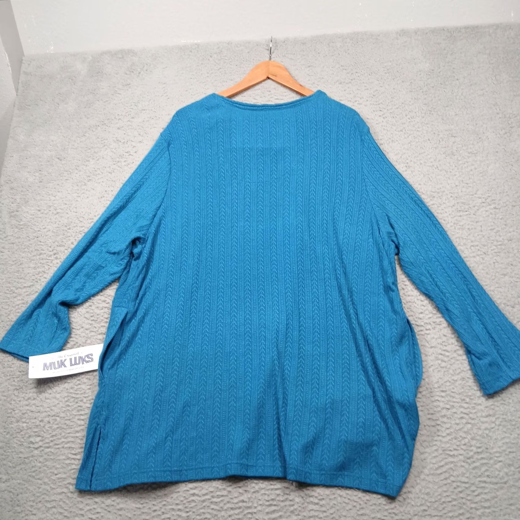 Vintage Muk Luks Cardigan Womens 1X Teal Blue Open Front Textured Knit Plus Soft NWT Size XL / US 12-14 / IT 48-50 - 2 Thumbnail