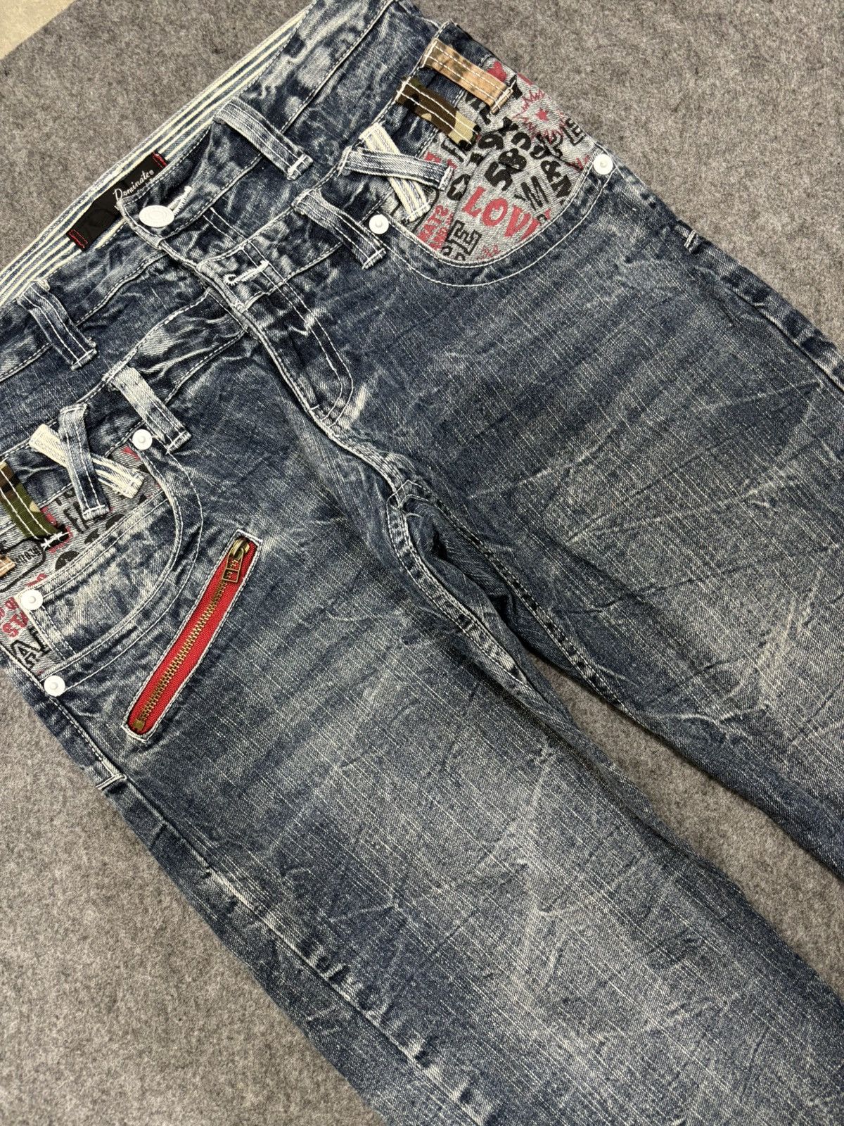 Japanese Brand 💥Double Waist💥Dominate Zipper Twisted Fades Denim F649 Size US 33 - 9 Thumbnail