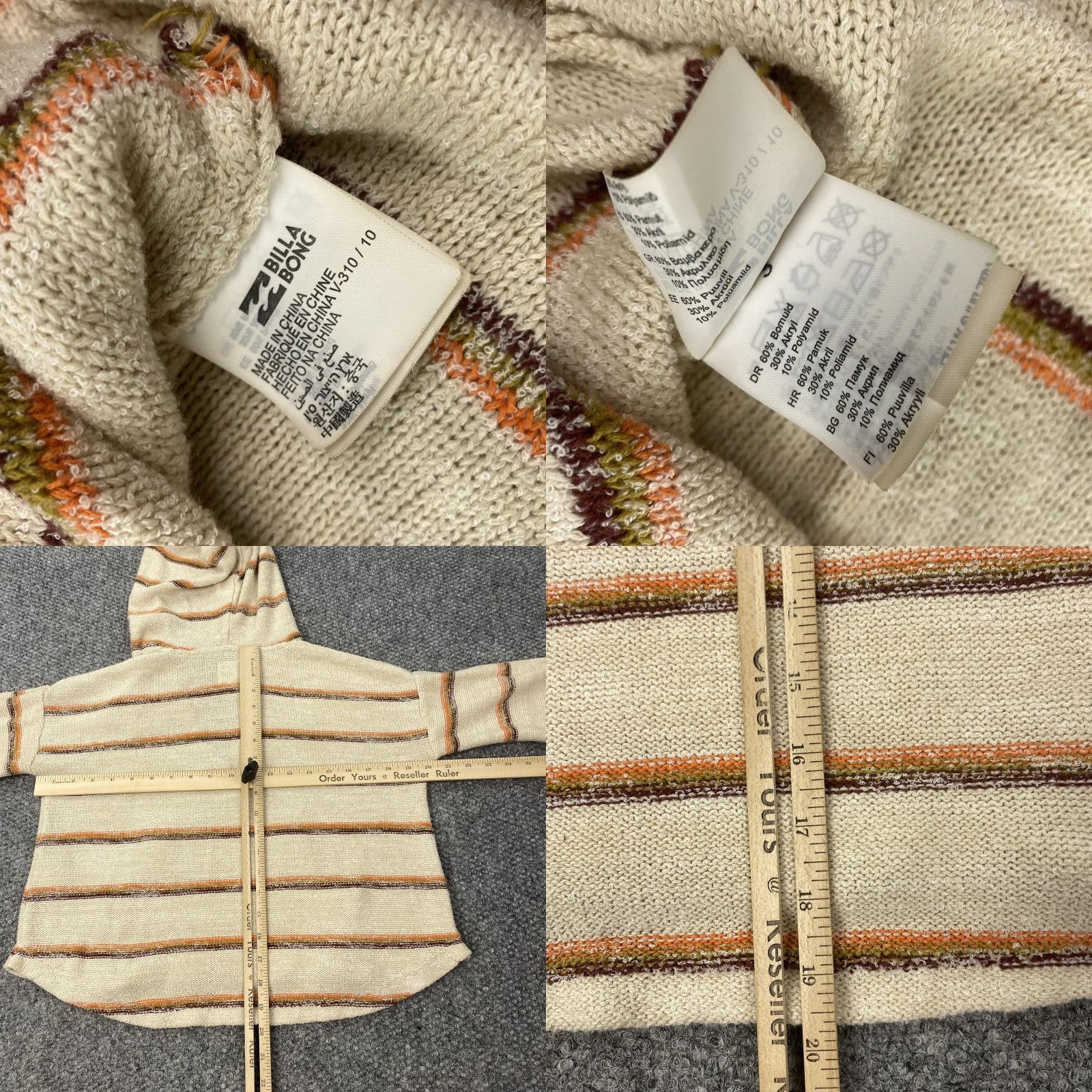 Billabong BILLABONG Beige Baja Stripe Hoodie Pullover Sweater Womens Small Size S / US 4 / IT 40 - 8 Thumbnail
