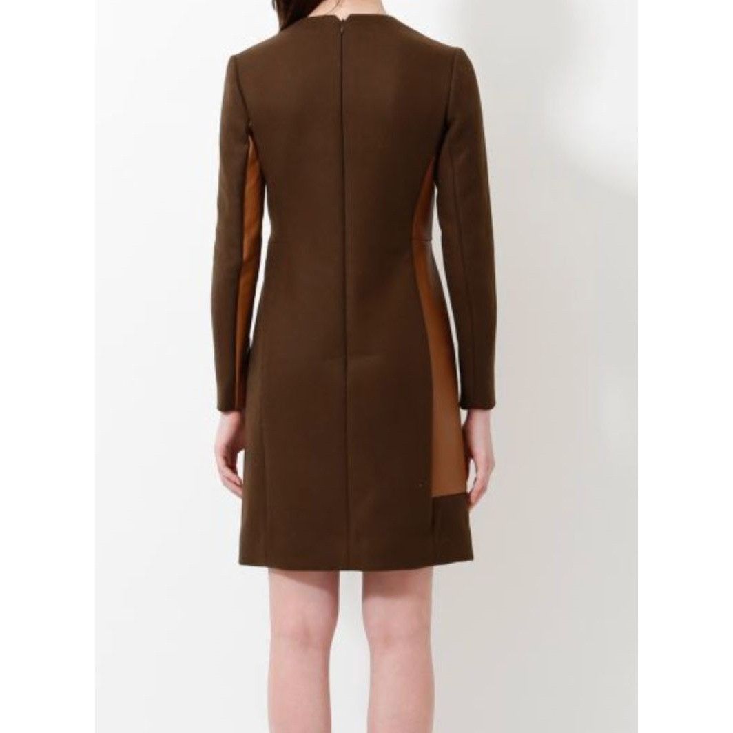 Celine FW 2011 Brown Wool & Buffalo Leather Dress Size M / US 6-8 / IT 42-44 - 5 Thumbnail