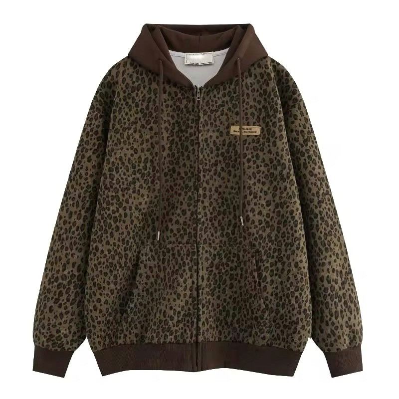 Designer × Japanese Brand Oversized Leopard Loose Hoodie Sweater Zip Up Y2K Size US L / EU 52-54 / 3 - 1 Thumbnail