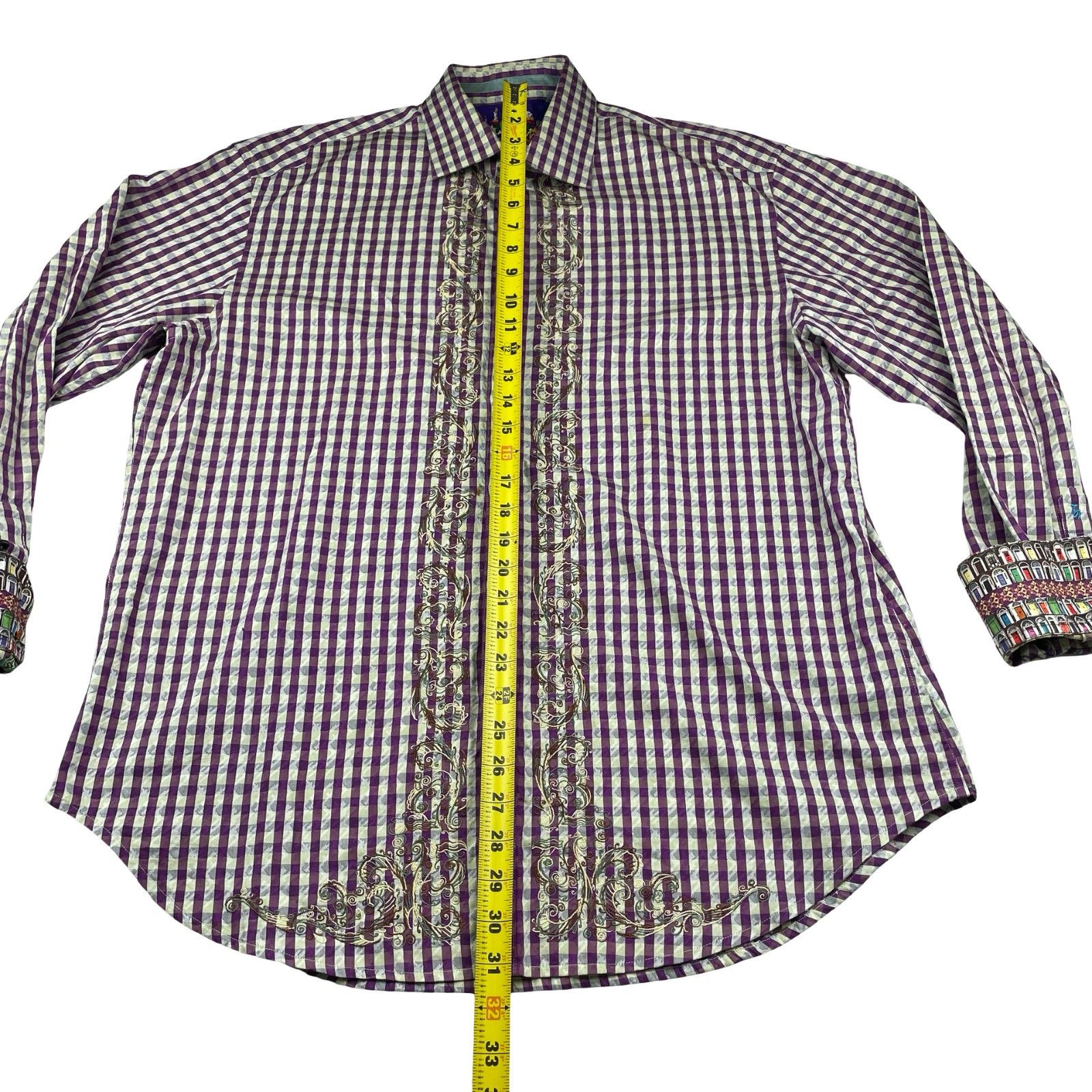 Robert Graham Robert Graham Men's Embroidered Flip Cuff Button Shirt Purpl Size US XL / EU 56 / 4 - 6 Thumbnail