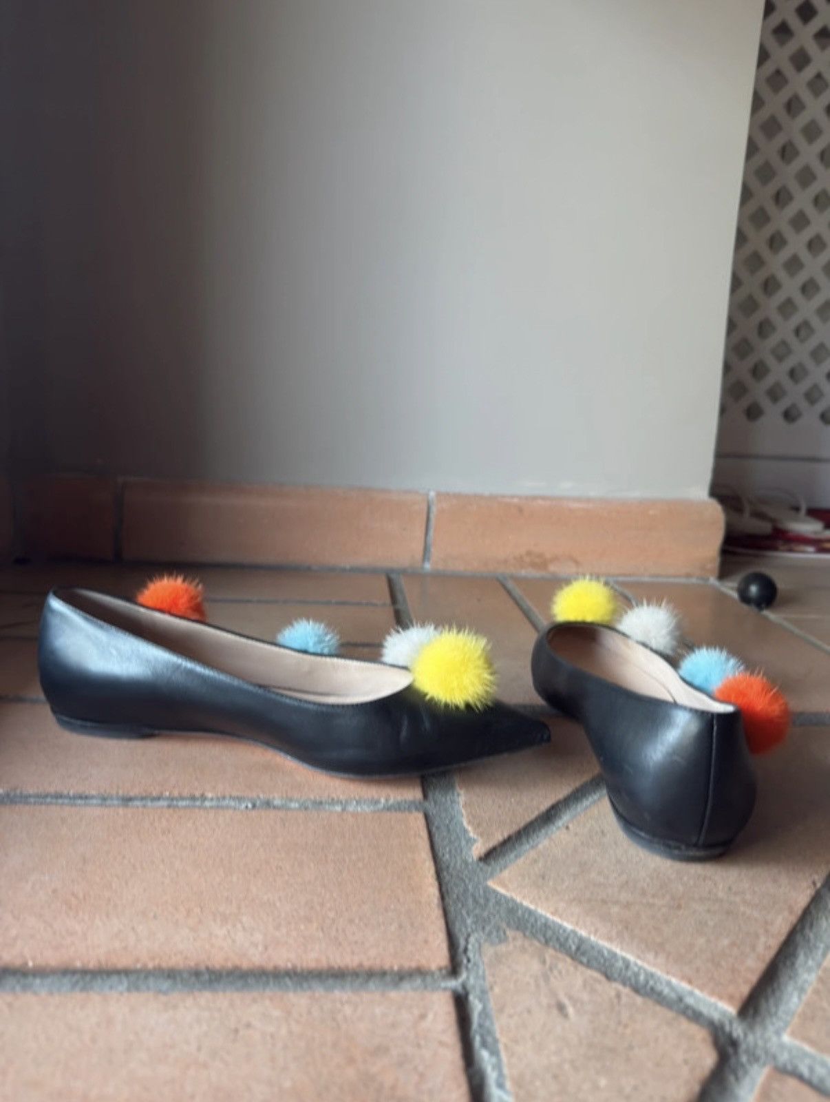 Fendi Fendi Black Pom Pom Ballerina Flats Size US 7 / IT 37 - 7 Thumbnail
