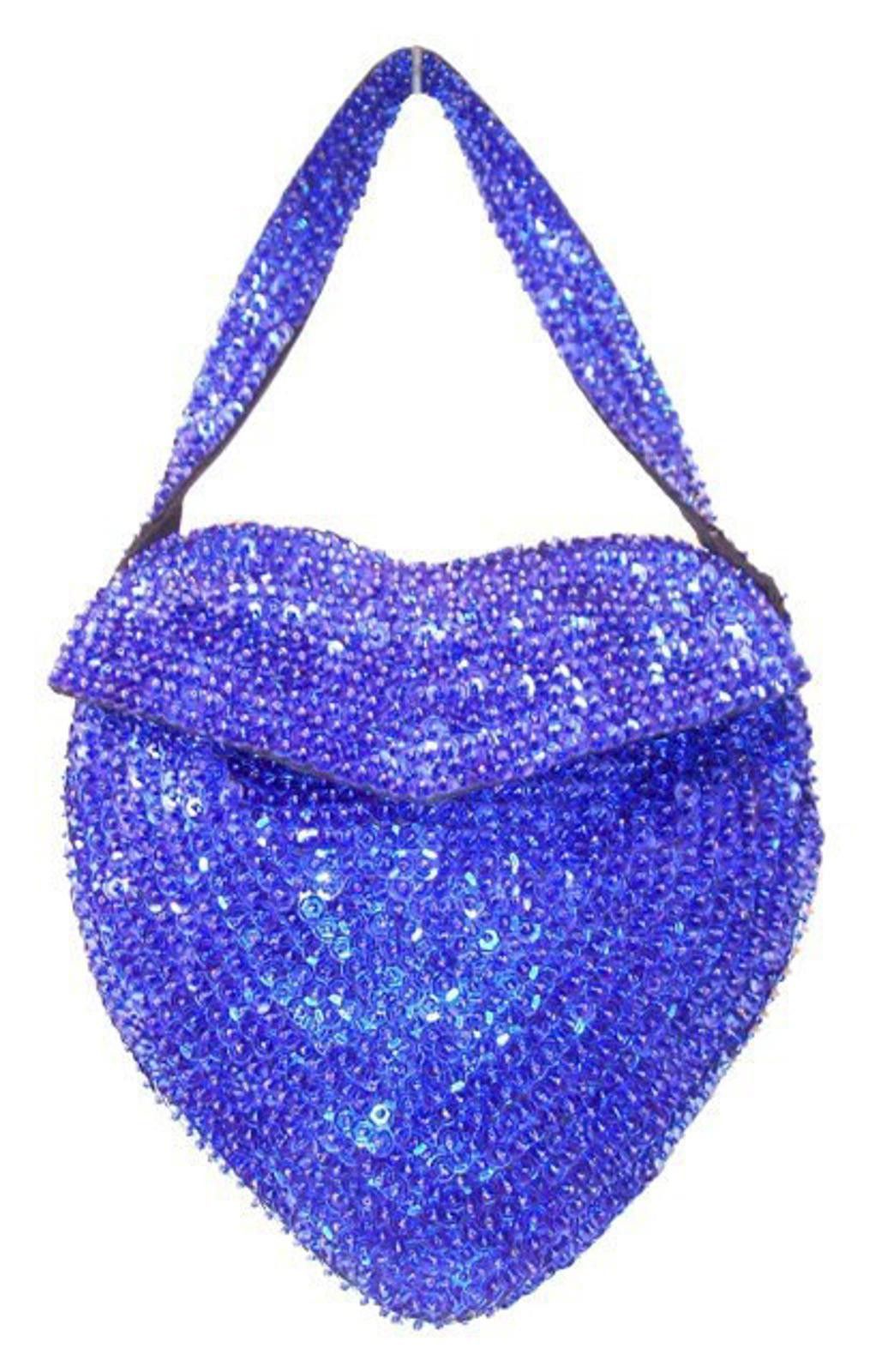 Designer Sequin Purse HEART Shape ROYAL BLUE Short Strip Size ONE SIZE - 1 Preview