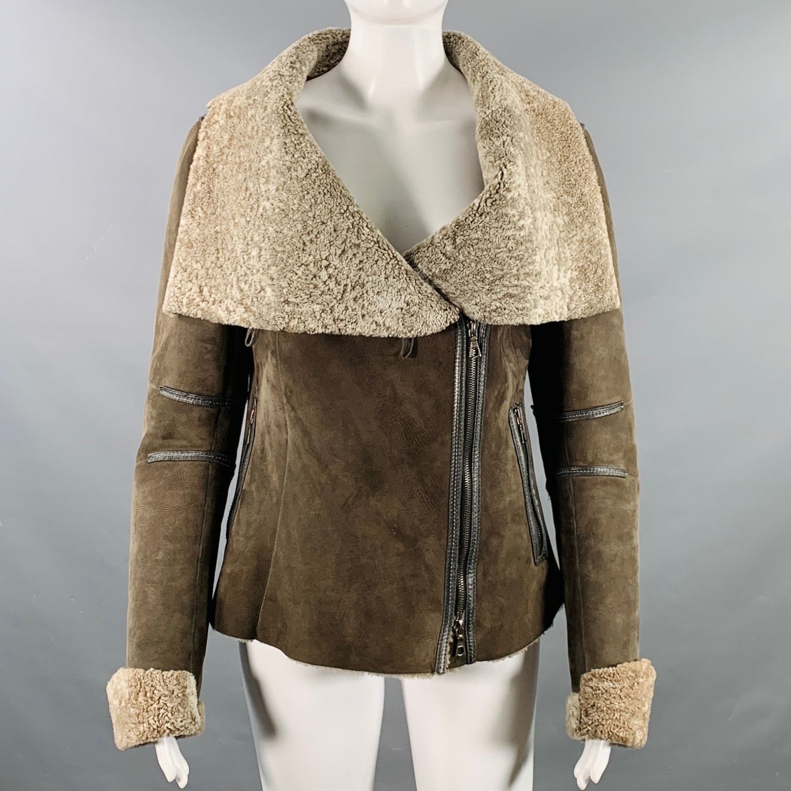Gerard Darel GERARD DAREL Grey Taupe Sheepskin Shearling Double Zipper Size XS / US 0-2 / IT 36-38 - 1 Thumbnail
