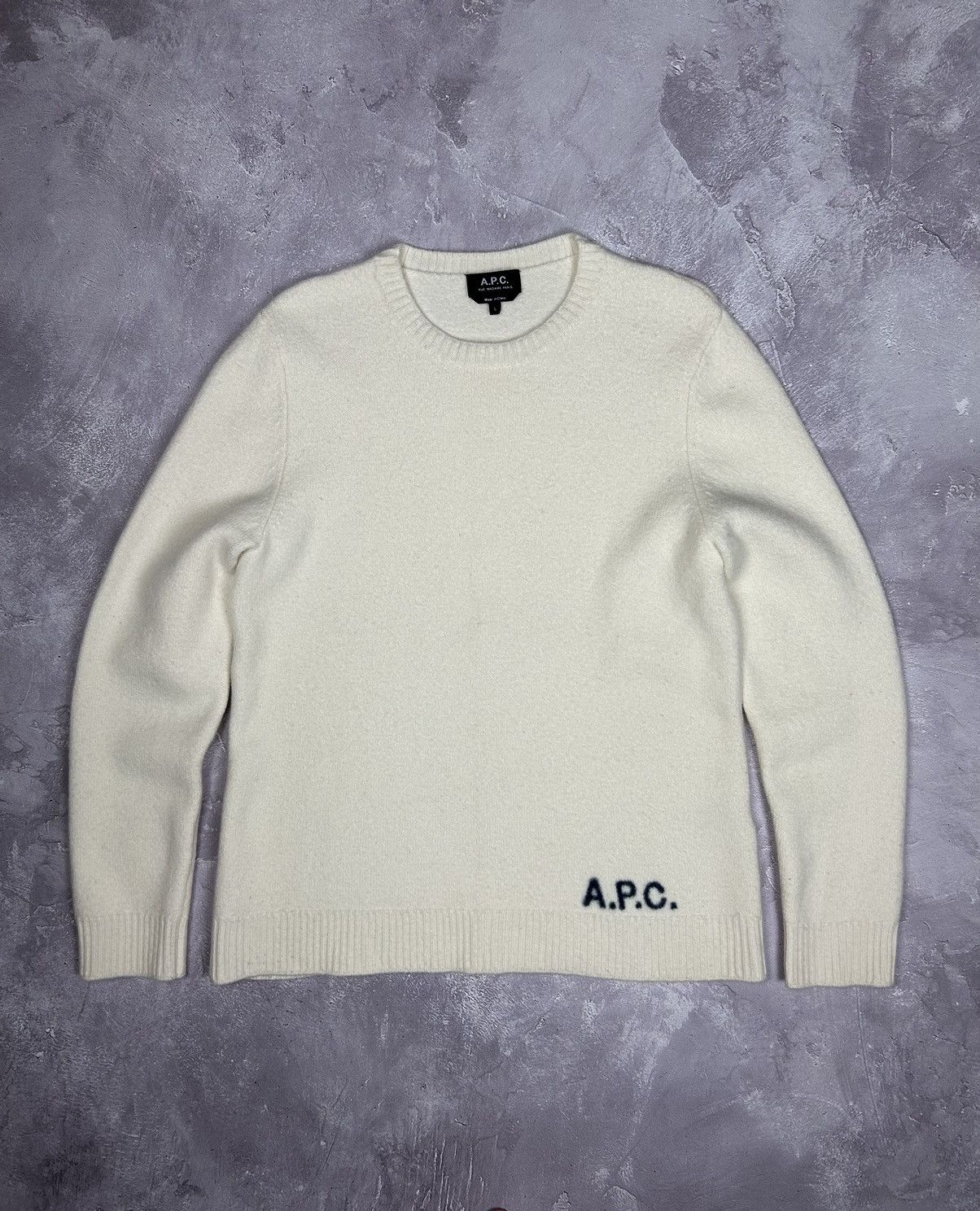 image of A P C Edvard Wool White Knit Sweater Size M, Men's