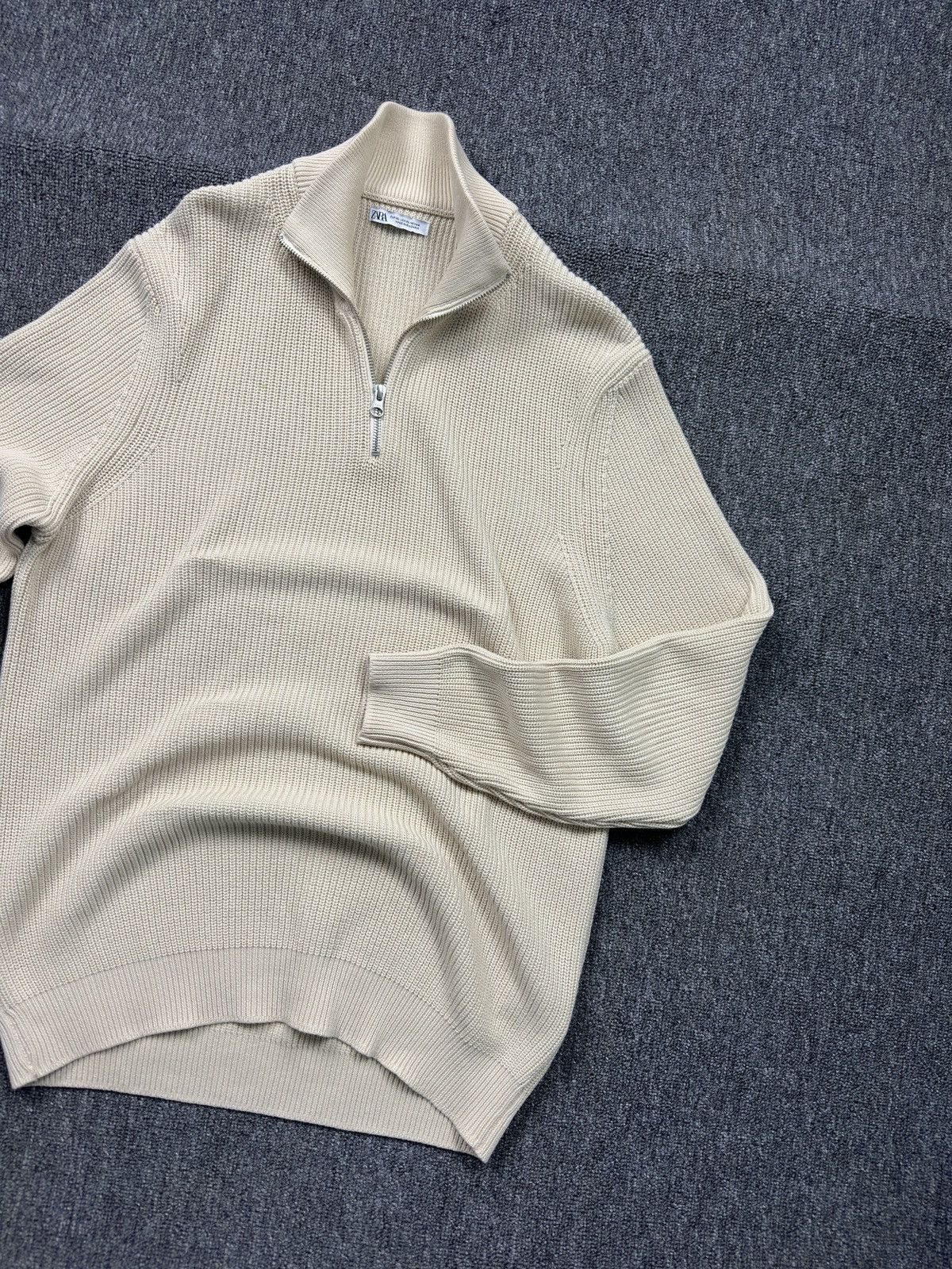 Zara Zara Cotton Half Zip Beige Sweater Size XL Size US XL / EU 56 / 4 - 2 Thumbnail
