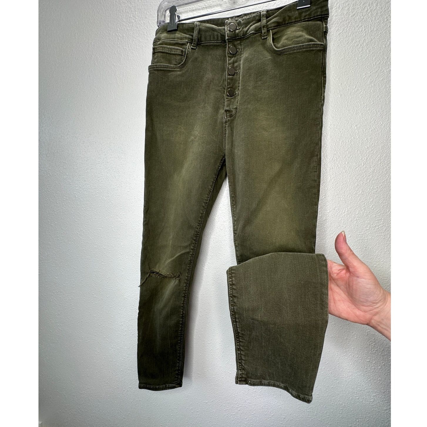 Zara Zara Women Olive Button Fly Distressed Knee Skinny Jean 10 Size 32" / US 10 / IT 46 - 4 Thumbnail