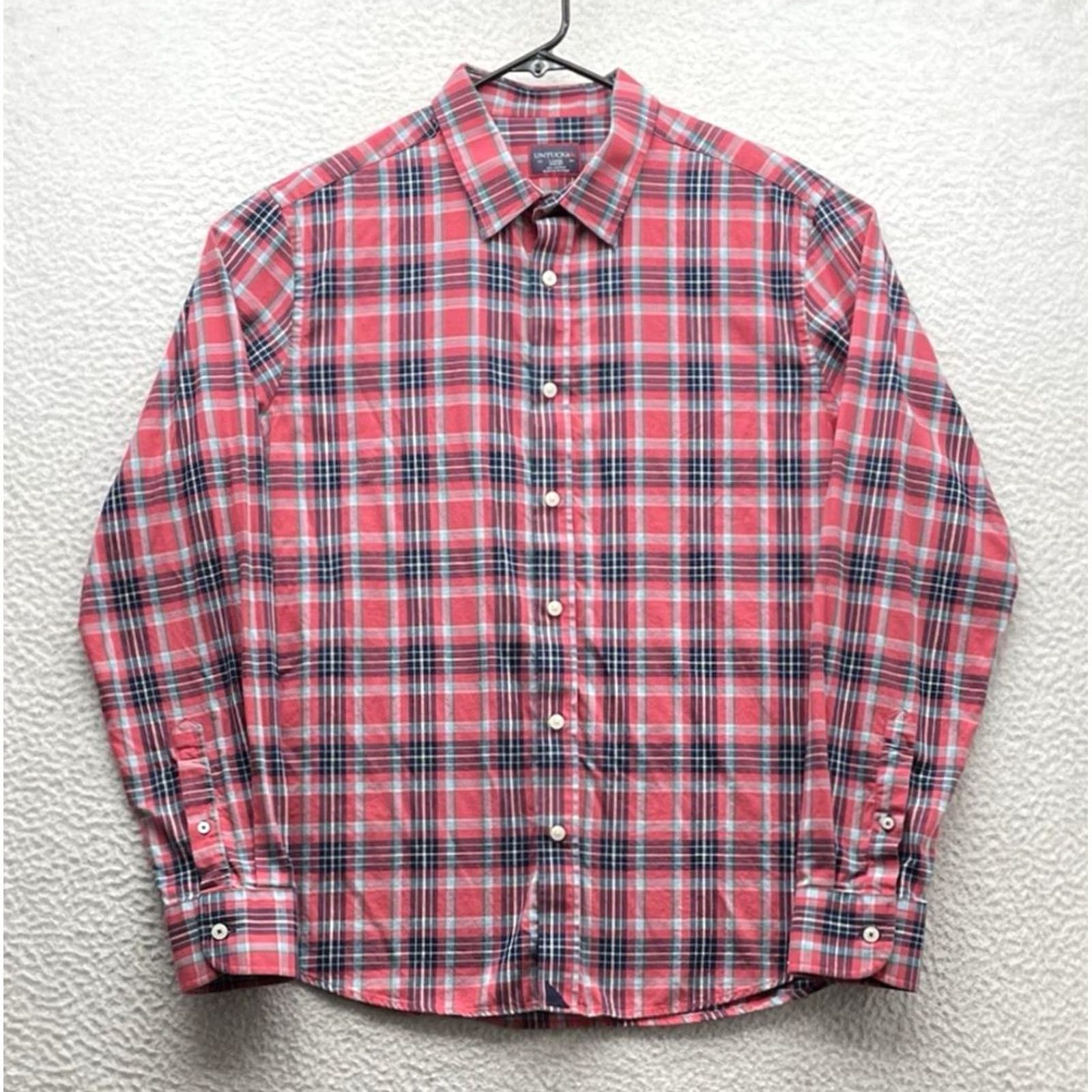 UNTUCKit UNTUCKit Shirt Mens Large Slim Fit Plaid Button-Up Casual Poplin Cotton Multicolor Red Blue Green 90s Preppy Collared Long Sleeve Size US L / EU 52-54 / 3 - 2 Thumbnail