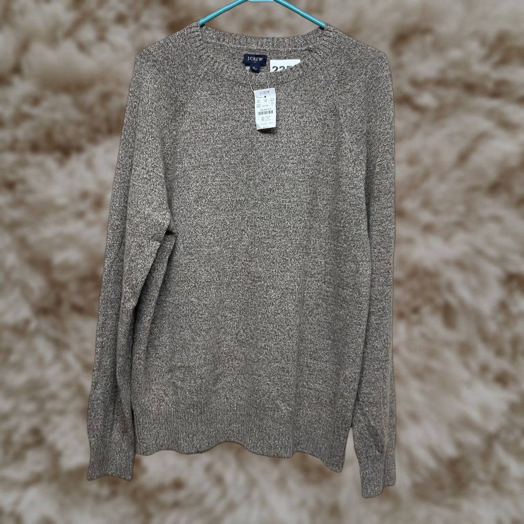 J.CREW Sweater Mens Large Oatmeal Gray Lambswool Blend Crewneck Pullover NWT Knit Jumper Crew Neck