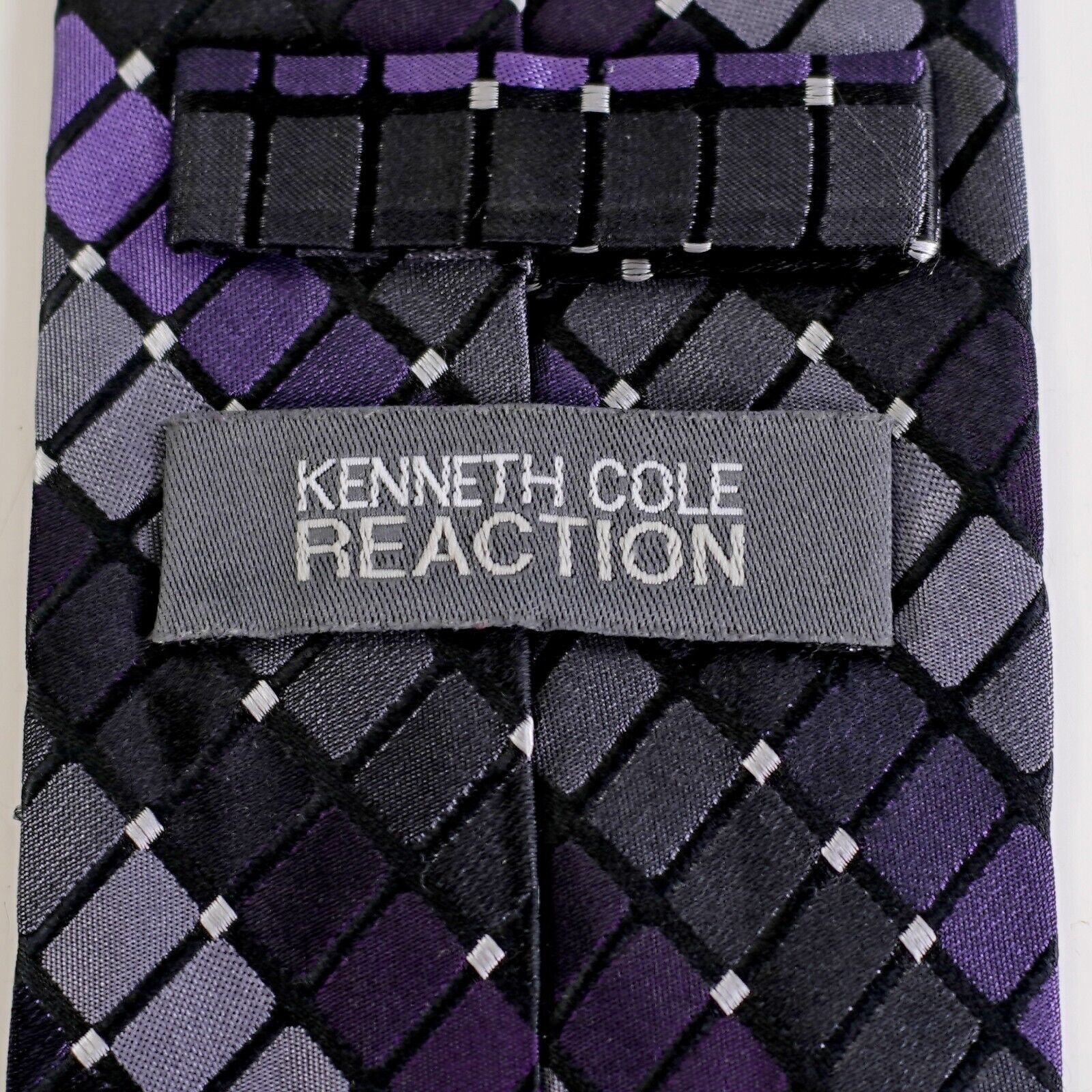 Kenneth Cole Kenneth Cole Reaction Gray Purple Gradient Plaid Silk Tie Size ONE SIZE - 3 Thumbnail