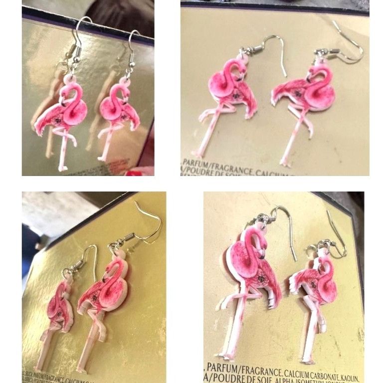 Handmade Pink Flamingo Earrings Dangle Hooks New Double Sided Las Veg Size ONE SIZE - 11 Thumbnail