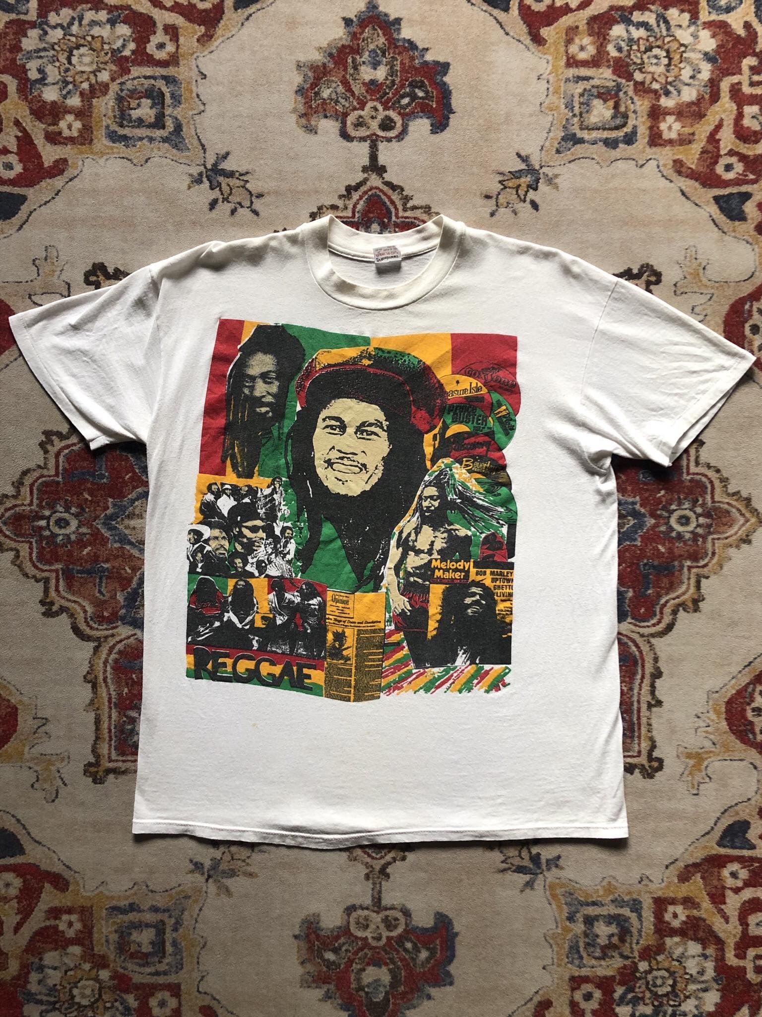 image of Band Tees x Rock Tees Vintage Bob Marley Band Reggae Art Shirt in White, Men's (Size XL)