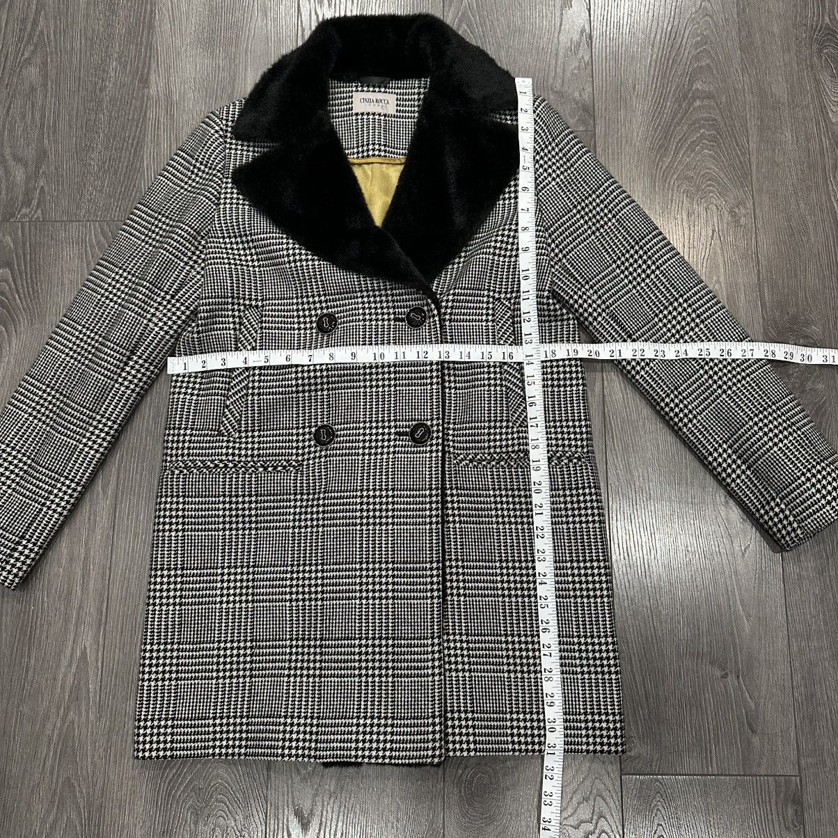 Cinzia Rocca Cinzia Rocca Icons Glen Plaid Wool Blend Coat with Faux Fur Size M / US 6-8 / IT 42-44 - 2 Thumbnail
