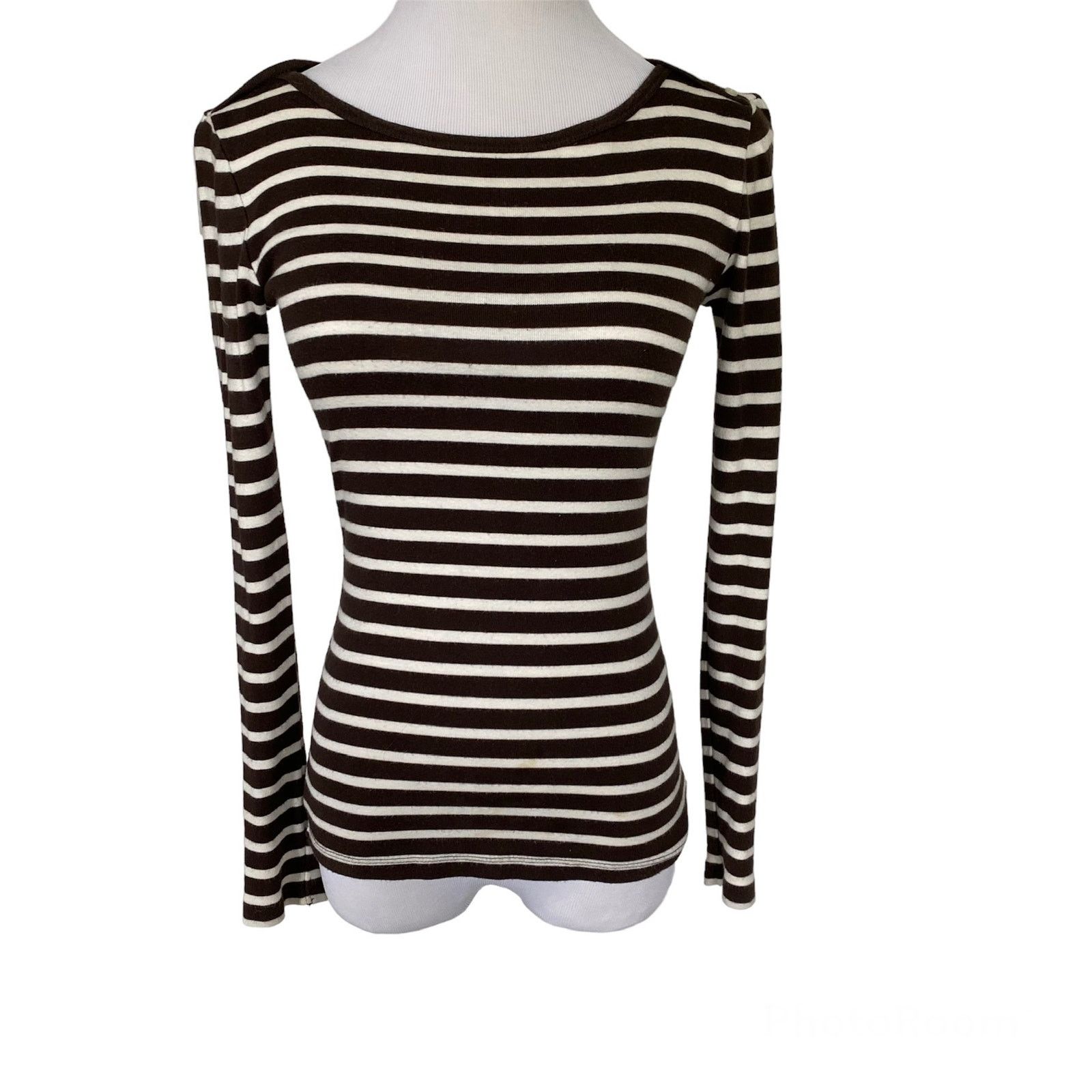 Gap GAP XS Brown White Stripe Long Sleeve Shirt Button Detail Size XS / US 0-2 / IT 36-38 - 1 Thumbnail