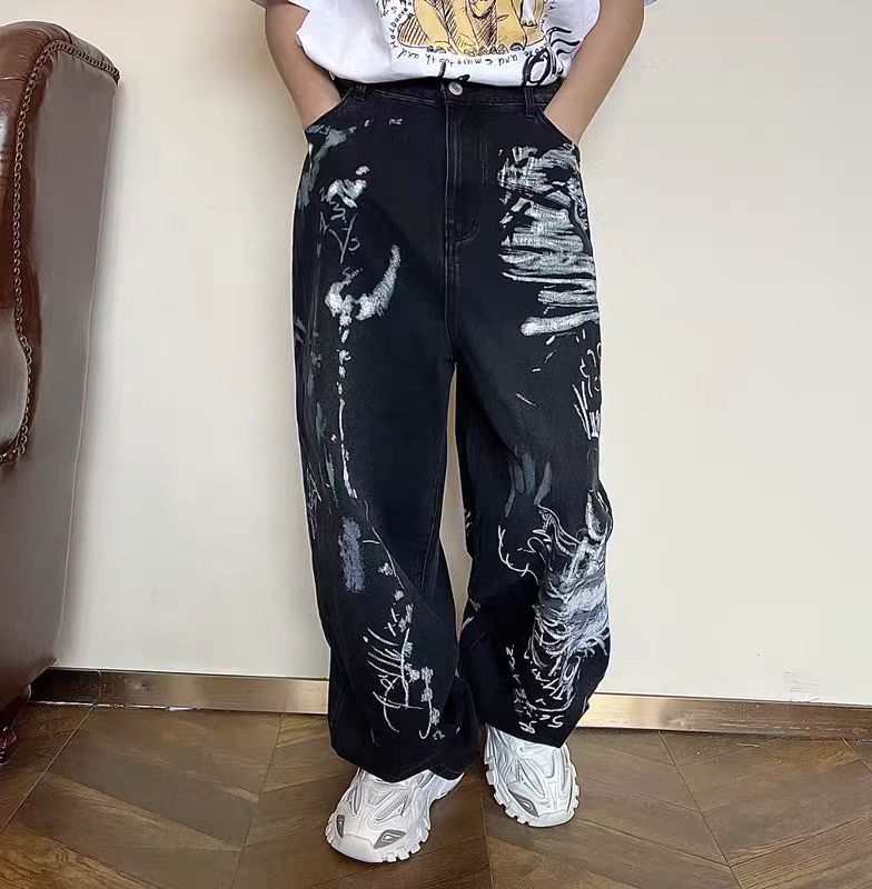 Graffiti high street hip hop baggy wide leg jeans