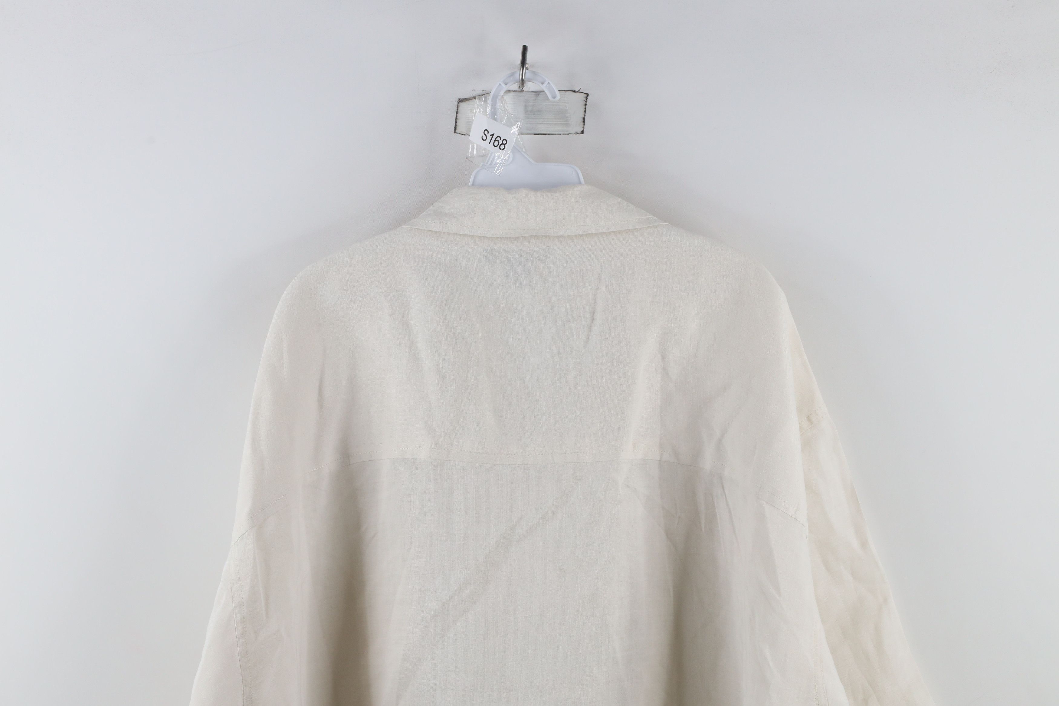 Vintage Vintage 90s Streetwear Linen Camp Collar Button Shirt Cream Size US XXL / EU 58 / 5 - 8 Thumbnail