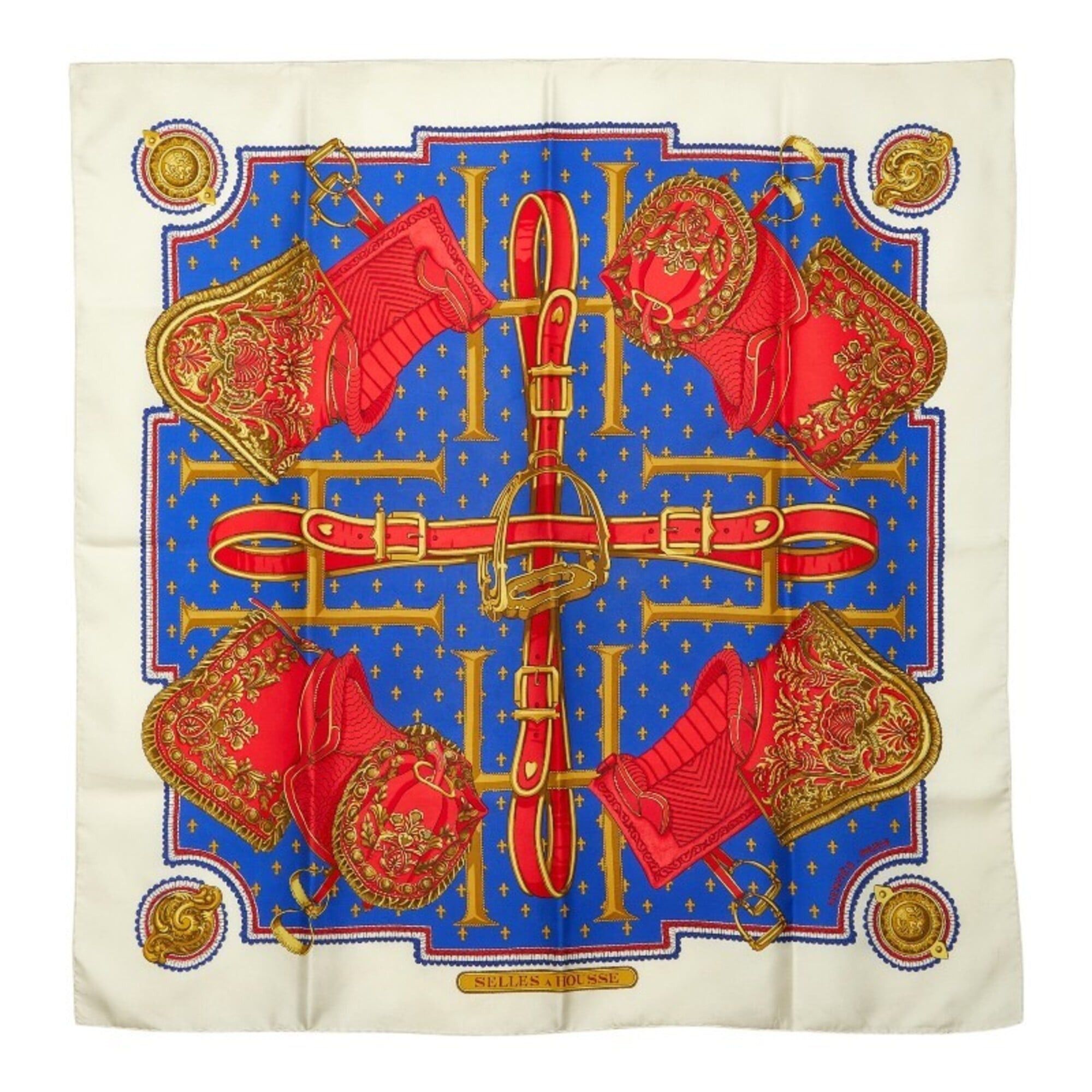 Hermes Hermes Carre 90 SELLES A HOUSSE (Seat Cover) Scarf, Large, Multicolored Silk, Women's Size ONE SIZE - 1 Thumbnail